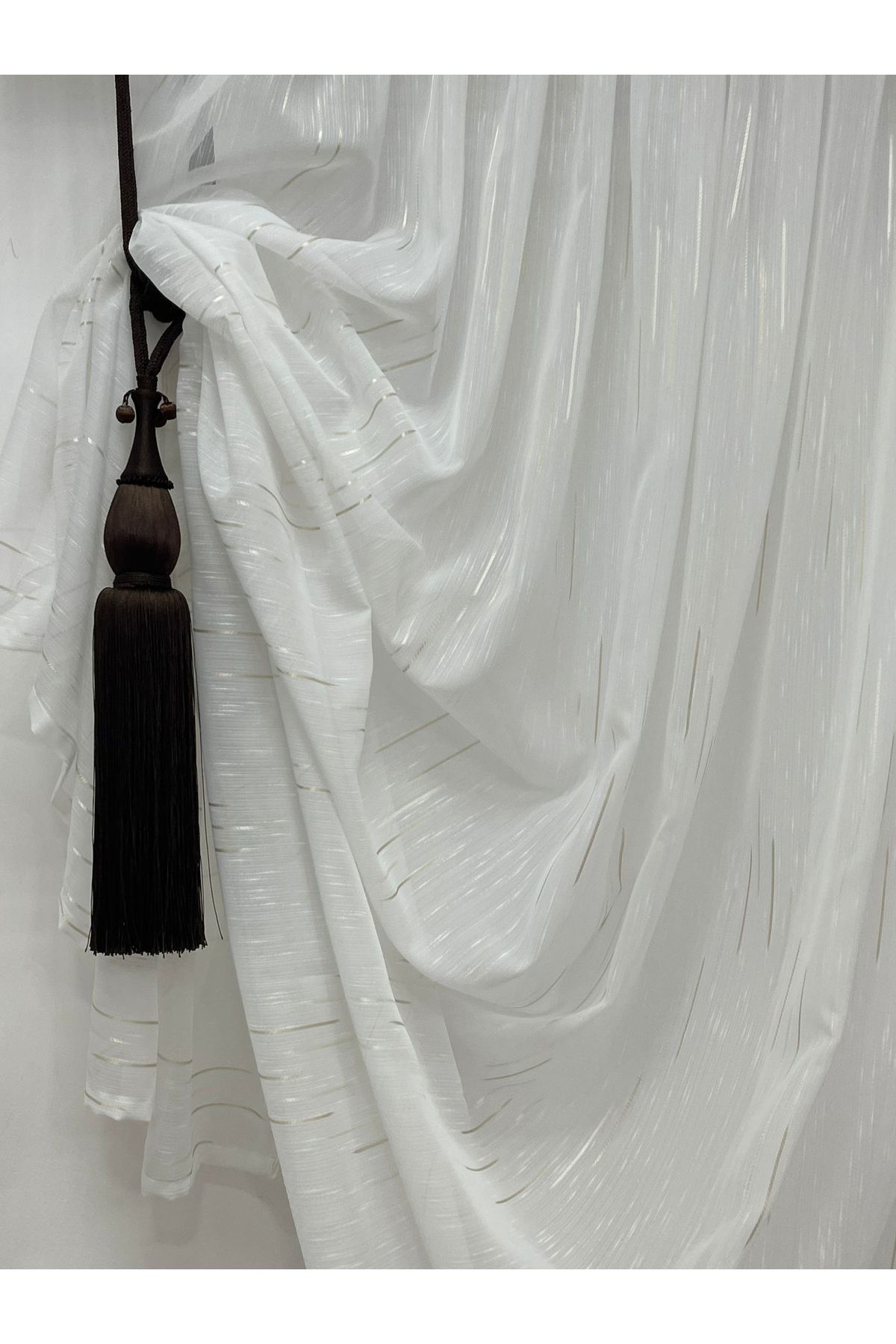 Liz Line-White curtain, mechanically embroidered, with rejansa, white/cappuccino, "Game of lines" by Liz Line PD051 5