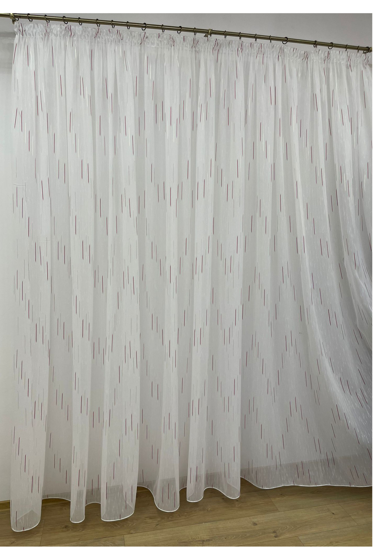 Liz Line-White curtain, mechanically embroidered, with rejansa, white/red, "Game of lines" by Liz Line PD055 4