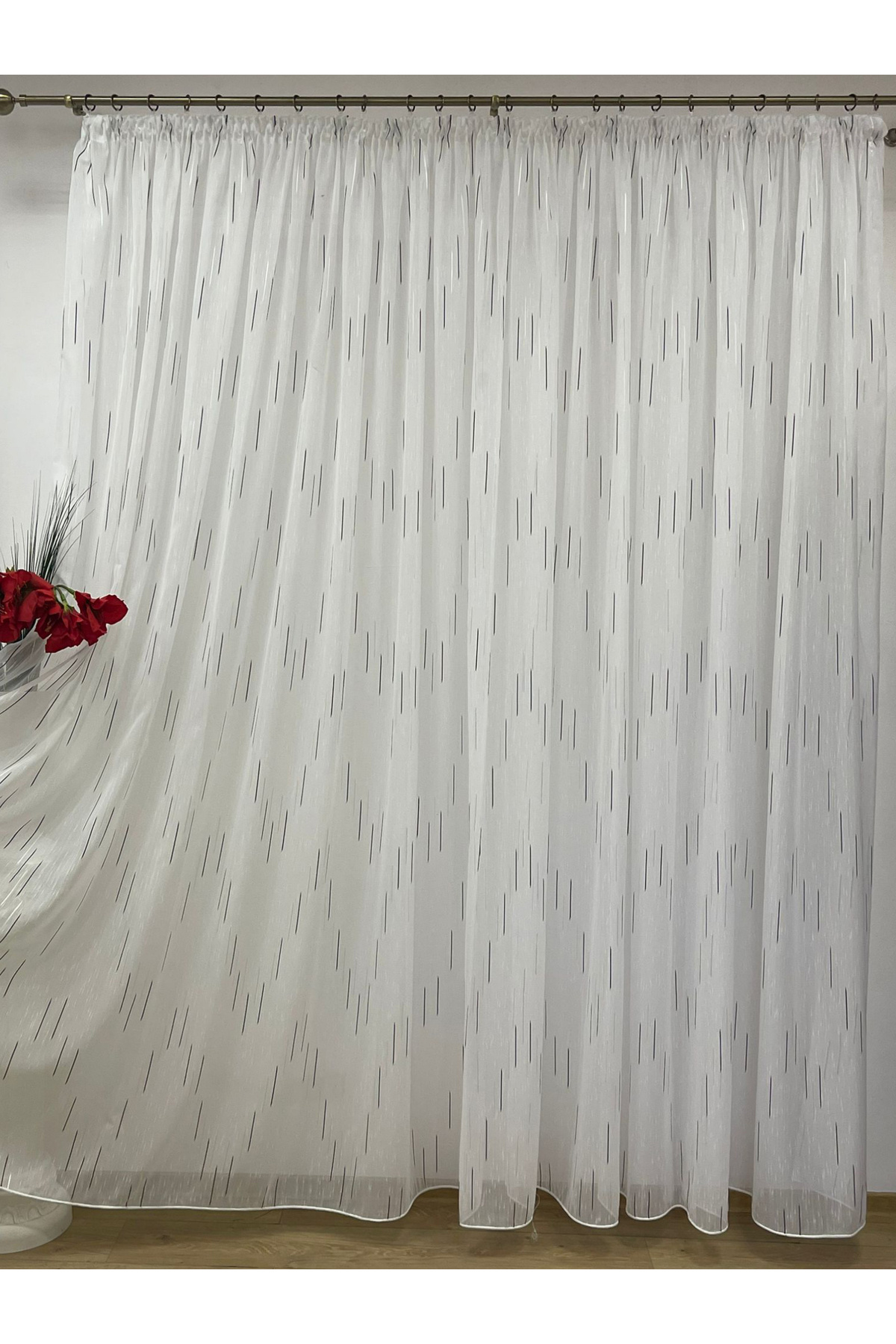 Liz Line-White curtain, mechanically embroidered, with rejansa, black/white, "Game of lines" by Liz Line PD050 5