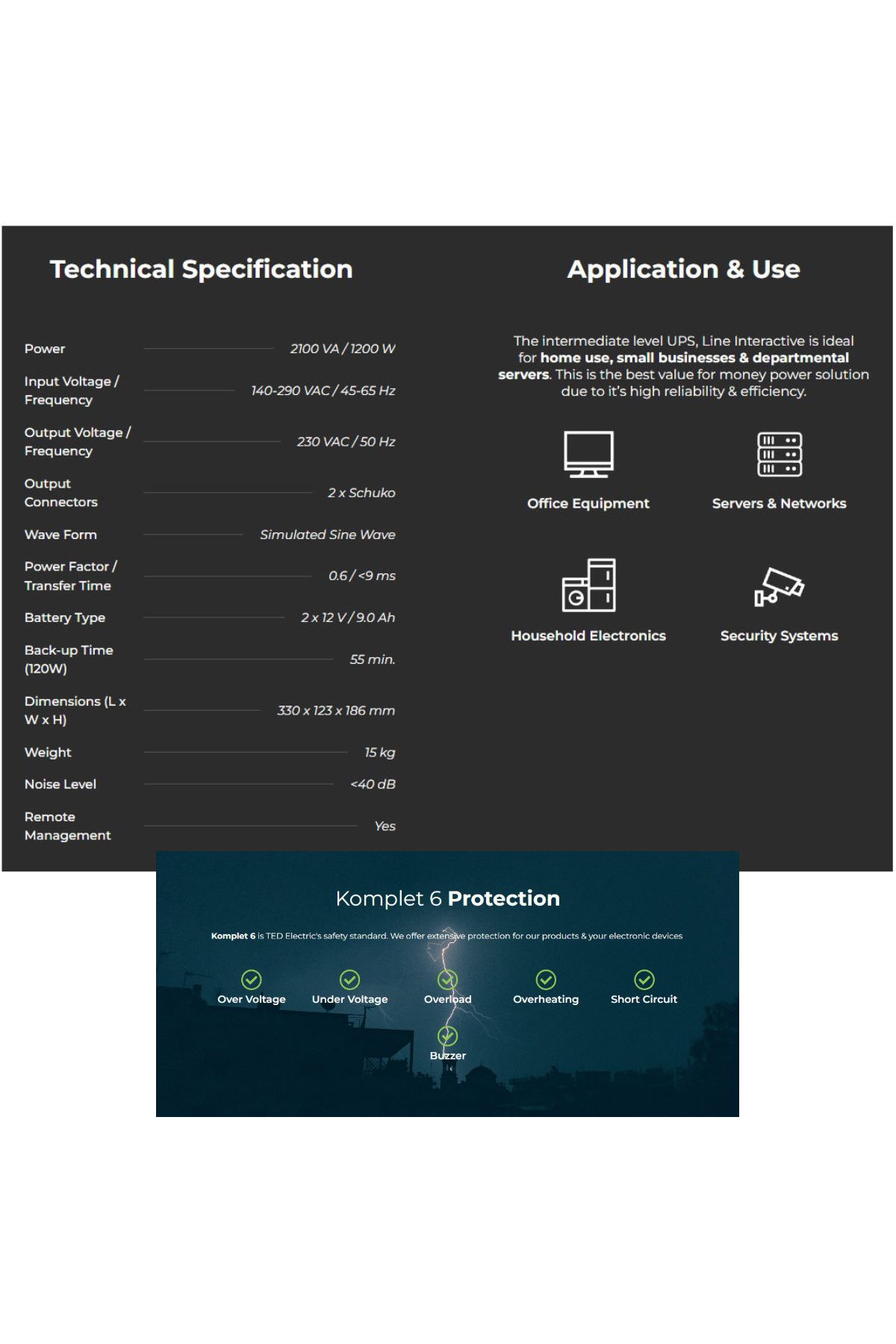 TED Electric-UPS Line Interactive 2100VA 1200W with AVR, LCD, 2 Schuko Outputs, USB Management - TED004659 6
