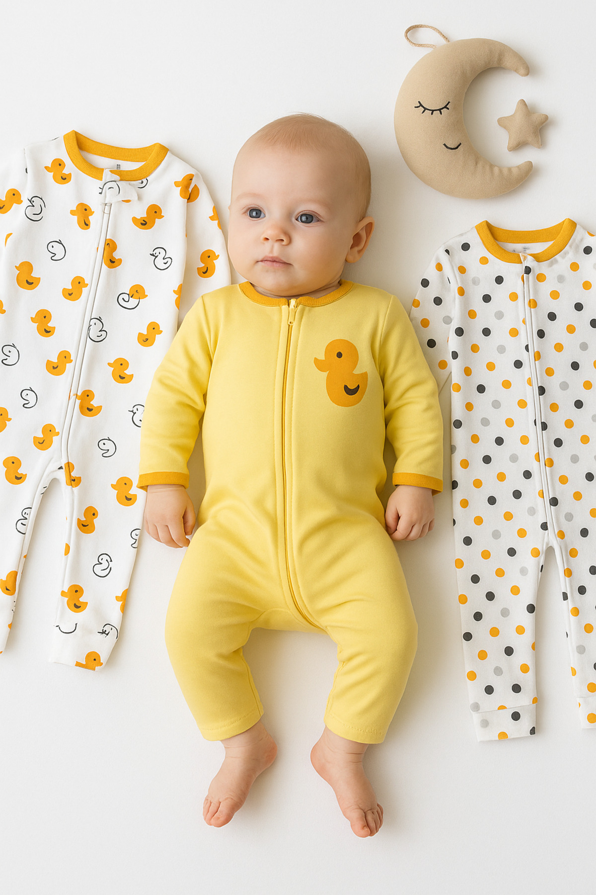 İZYALİF BABY Erkek Bebek 3lü Patiksiz Uyku Günlük Tulumu Pamuklu