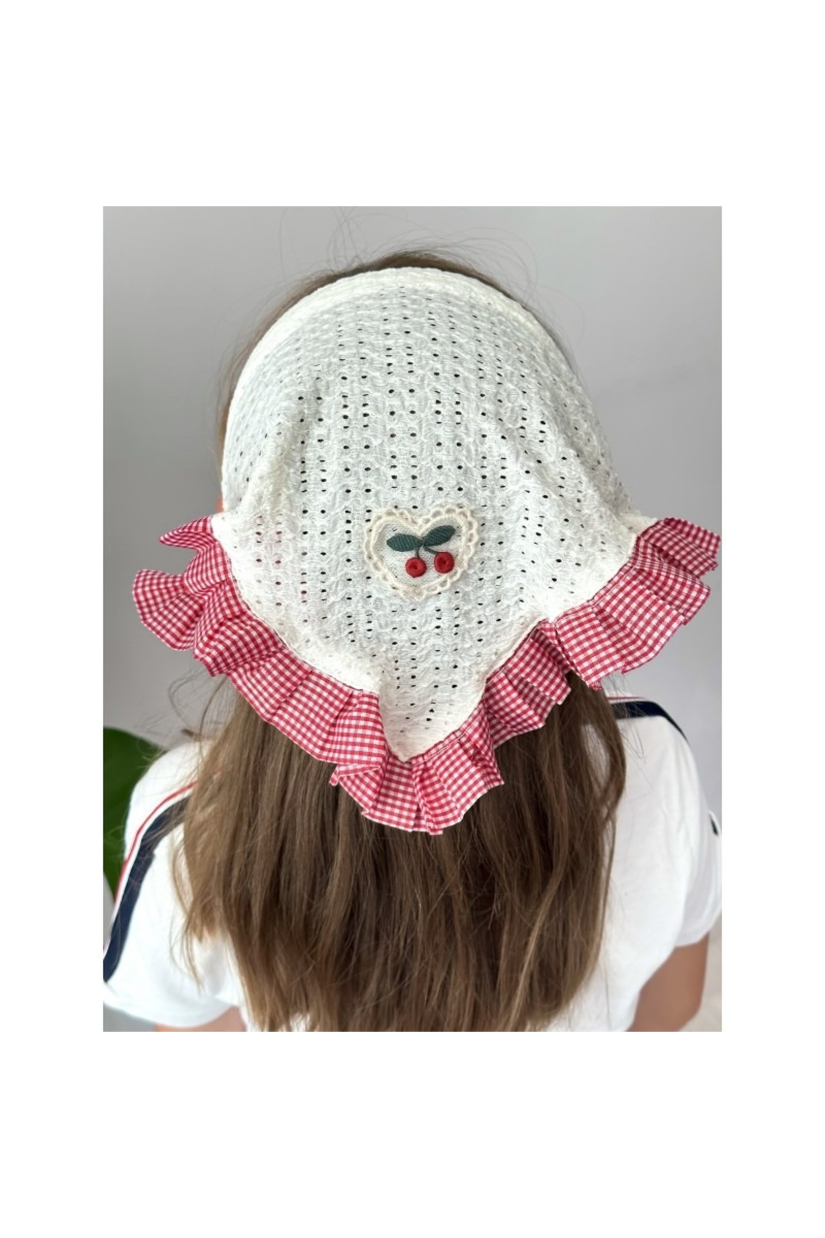 Kiraz Figürlü Pötikare Fırfır Detaylı Bohem Taç,Saç Bandı,Eşarp Saç Aksesuarı