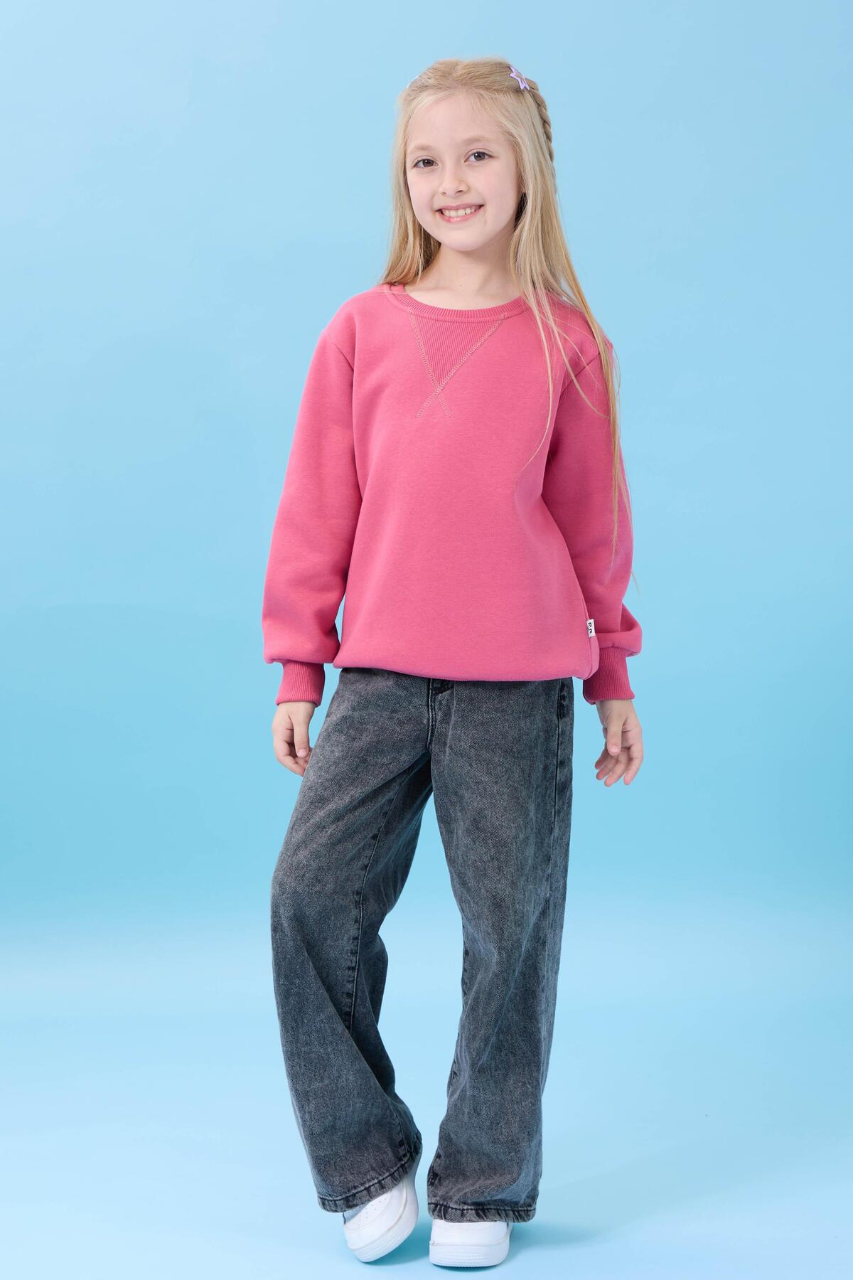 Perendi Unisex Basic Bisiklet Yaka Şardonlu Kışlık Sweatshirt - Gül Kurusu fotoğrafı 5 (önizleme)