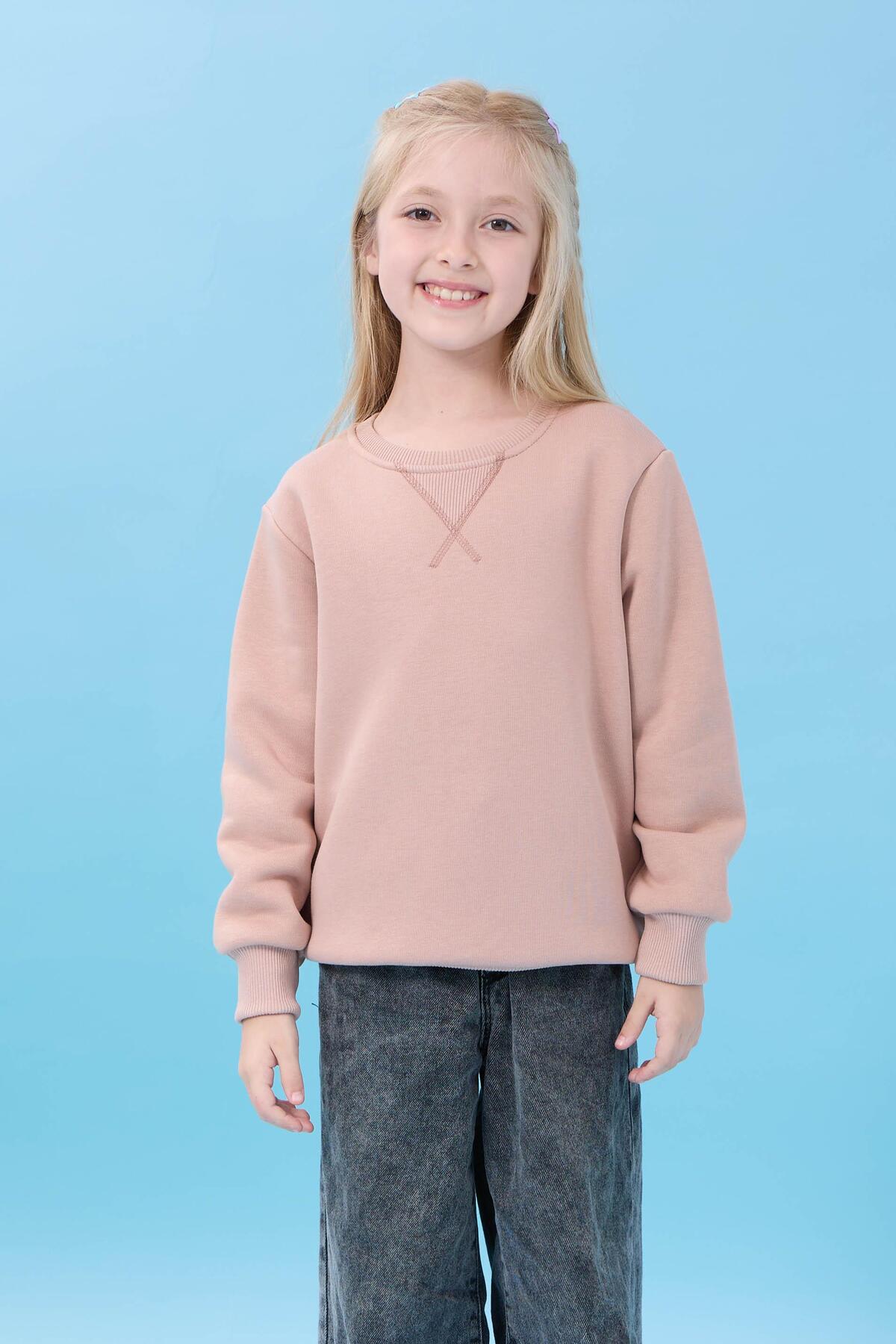 Perendi Unisex Basic Bisiklet Yaka Şardonlu Kışlık Sweatshirt - Toprak fotoğrafı 4 (önizleme)