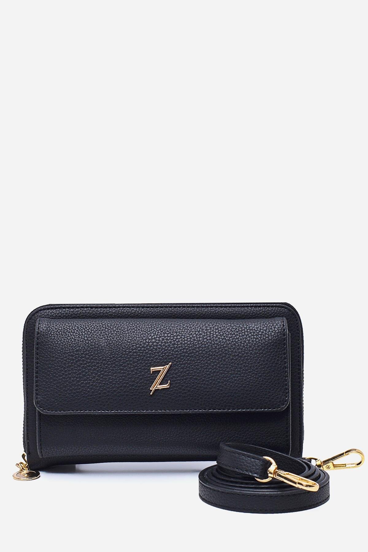 Zühre-Black Wallet with Double Eye Strap Detail Zc015 2
