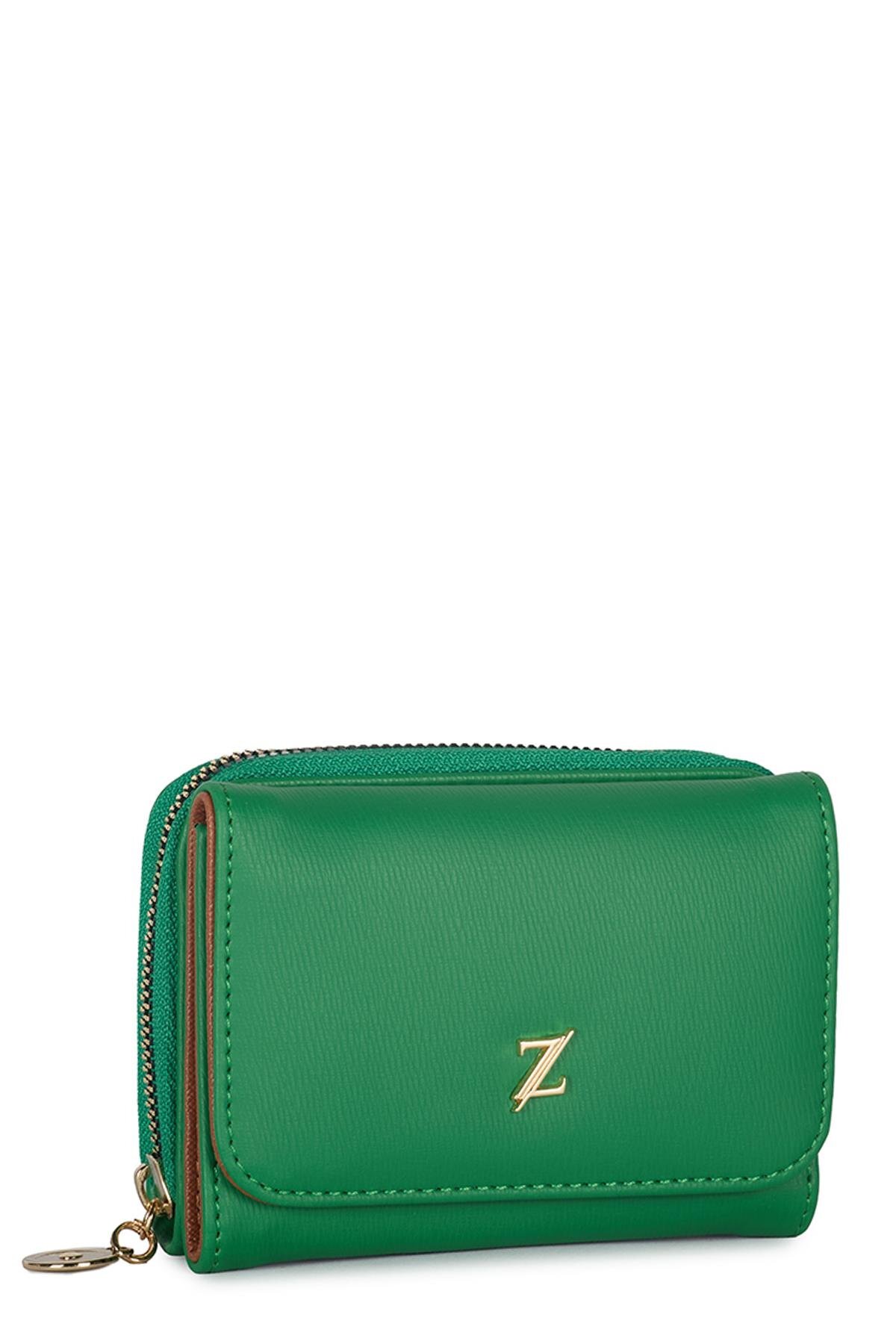 کیف پول سبز با قفل ضامن‌دار و محفظه‌های مختلف ZC028 Zühre