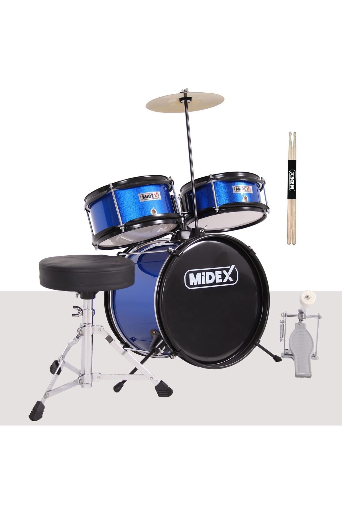 Hepta Collection Midex CD300X-BL Akustik Çocuk Baterisi Davulu Seti 5-14 Yaş İçin Full Set