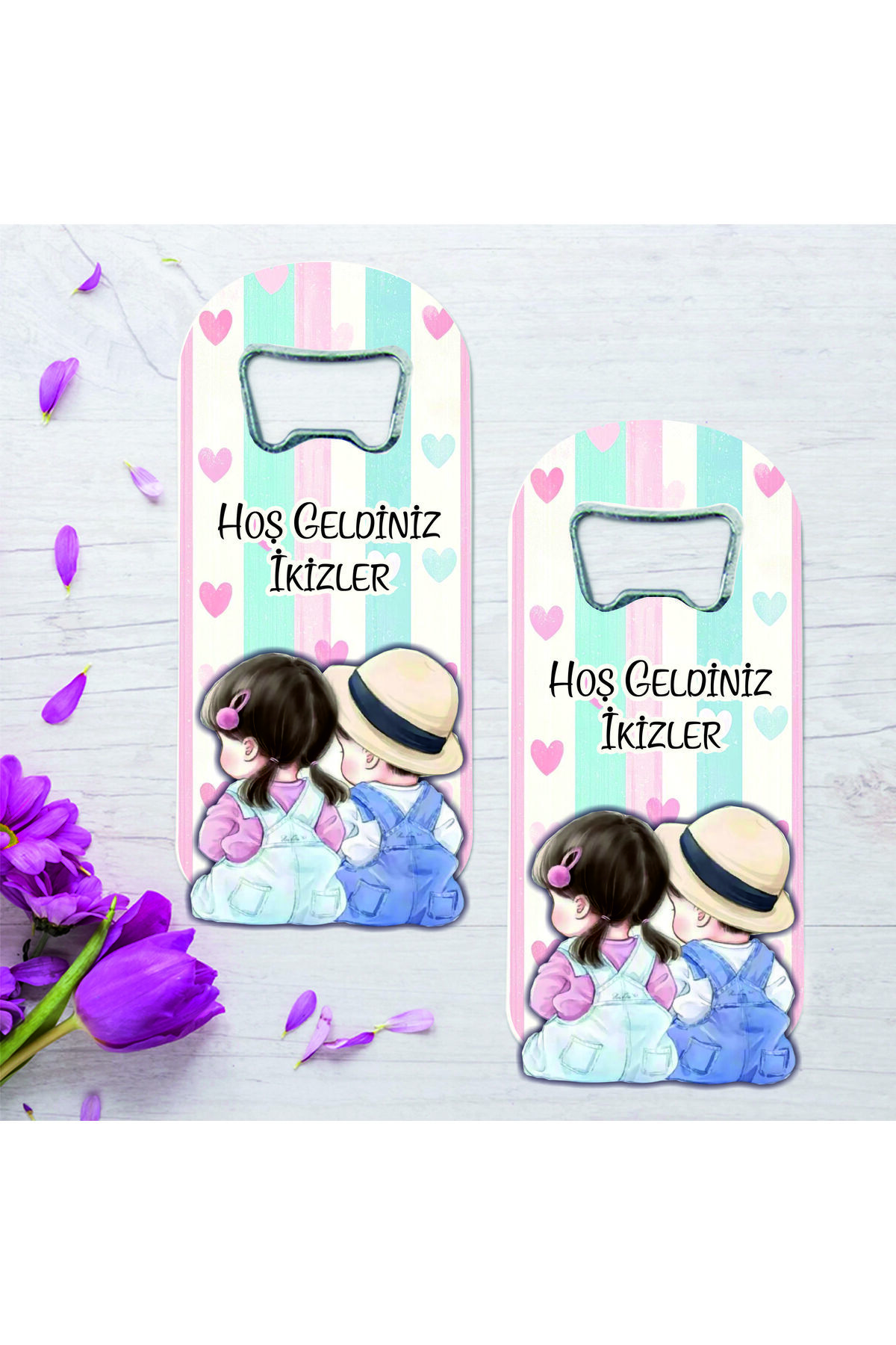 Ege ajans 10 adet ahşap kabartma figürlü ikiz bebek açacak magnet