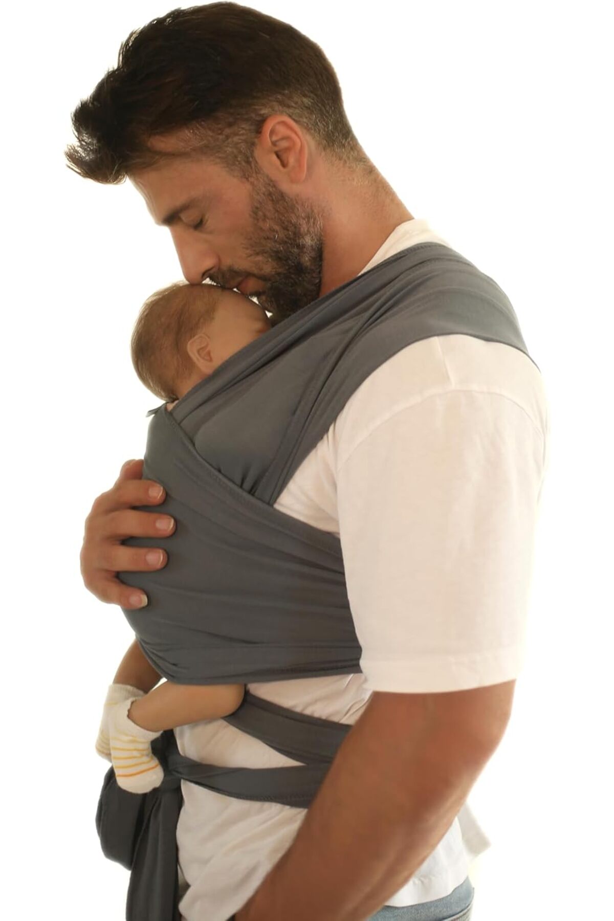 E&D Collection Bebek Sling Kanguru Esnek Wrap Sling Bebek Taşıma Şalı%100 Pamuk Sertifikalı Antrasit fotoğrafı 2 (önizleme)