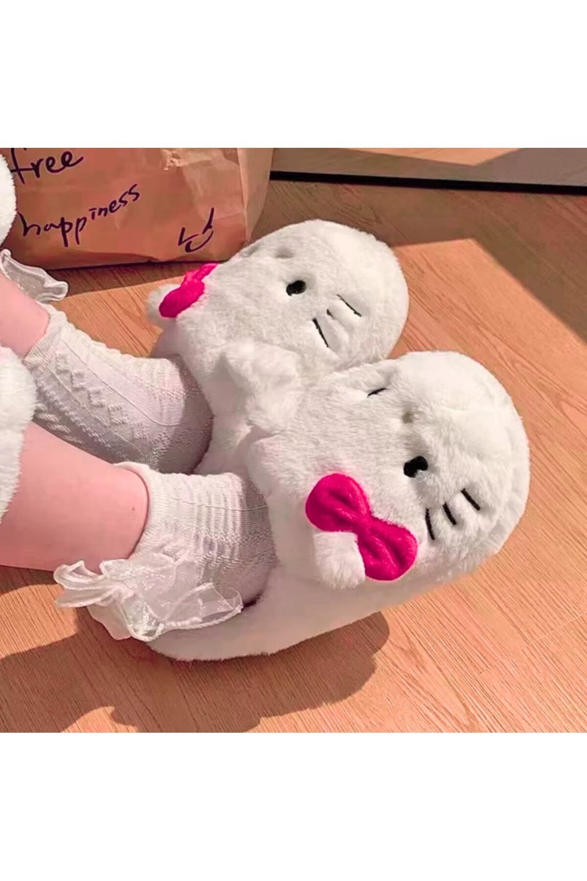 Gofeel Pembe Kitty Nasomi Tatlı Peluş Panduf Terlik görsel 2