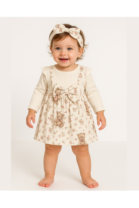 BYMURAT BABY Askılı Görünümlü Tek Parça Elbise + Saç Bandı