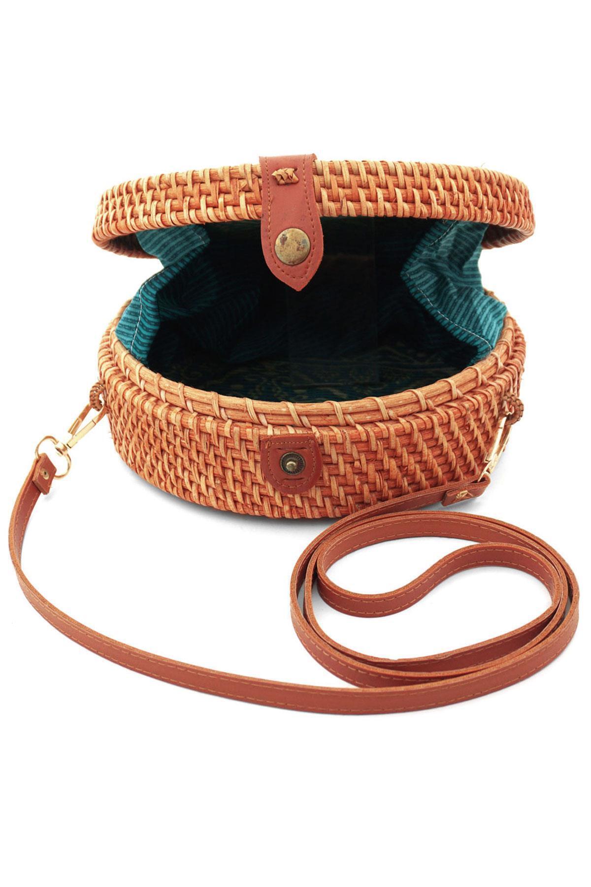 hapshoe-Handmade Wicker Rattan Patterned Round Box Bag 6