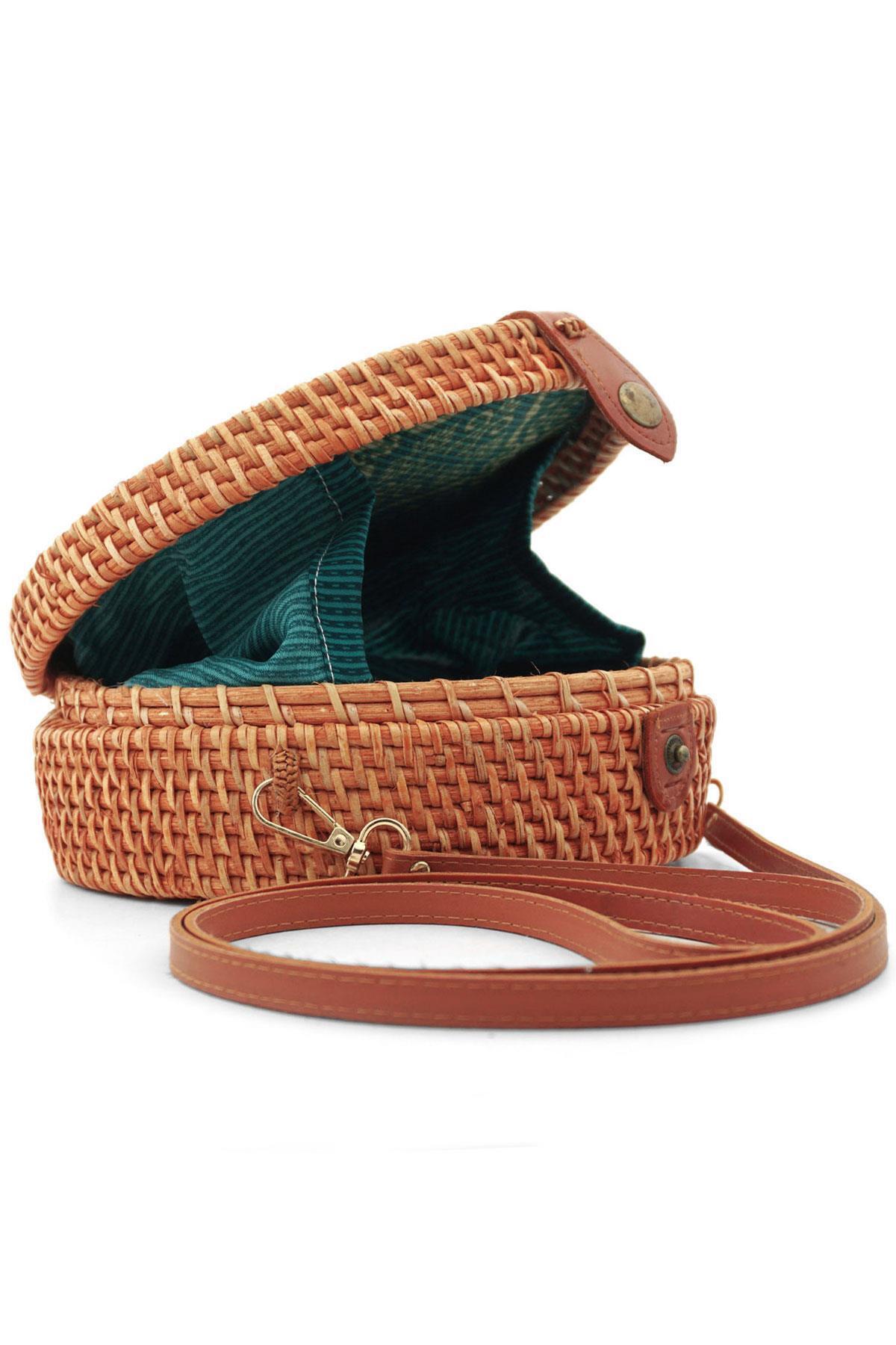 hapshoe-Handmade Wicker Rattan Patterned Round Box Bag 5