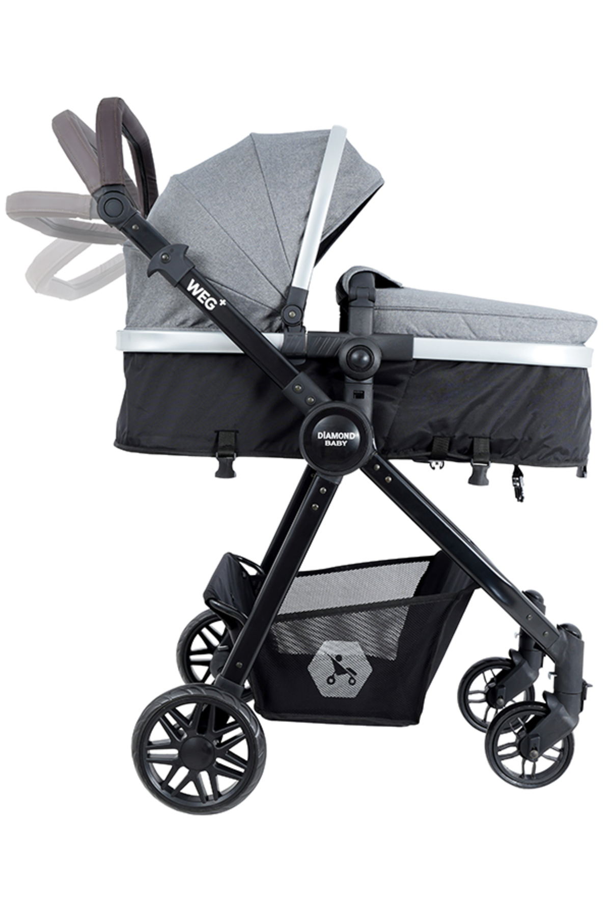 Diamond Baby Weg Travel (Seyahat Sistem) Bebek Arabası, Pusetli, Çift yönlü, Ayak Örtülü Gri (açık) fotoğrafı 4 (önizleme)