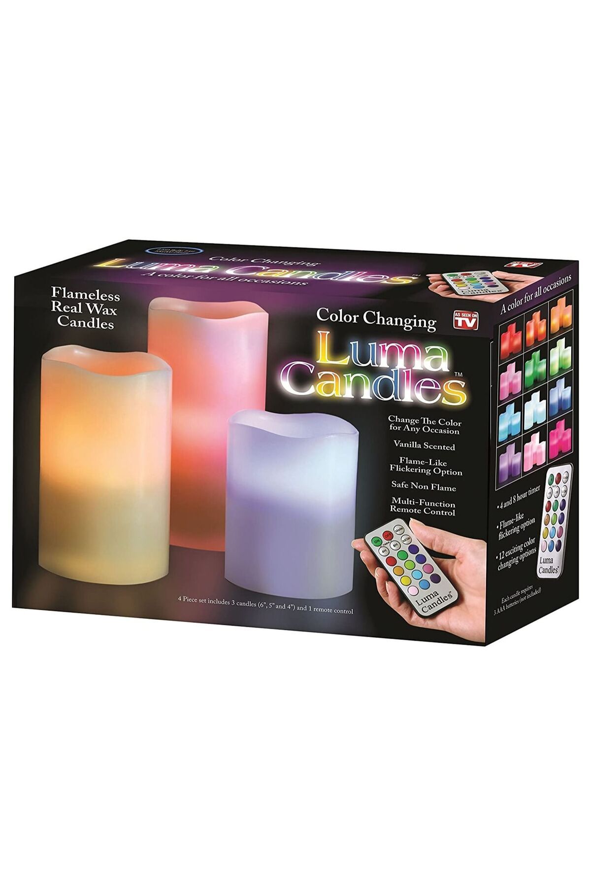 Generic-Luma Flameless LED Candles Light, ALED LIGHT 3 Pack Warm White Plus Multicolor Real Wax Battery Ope 1