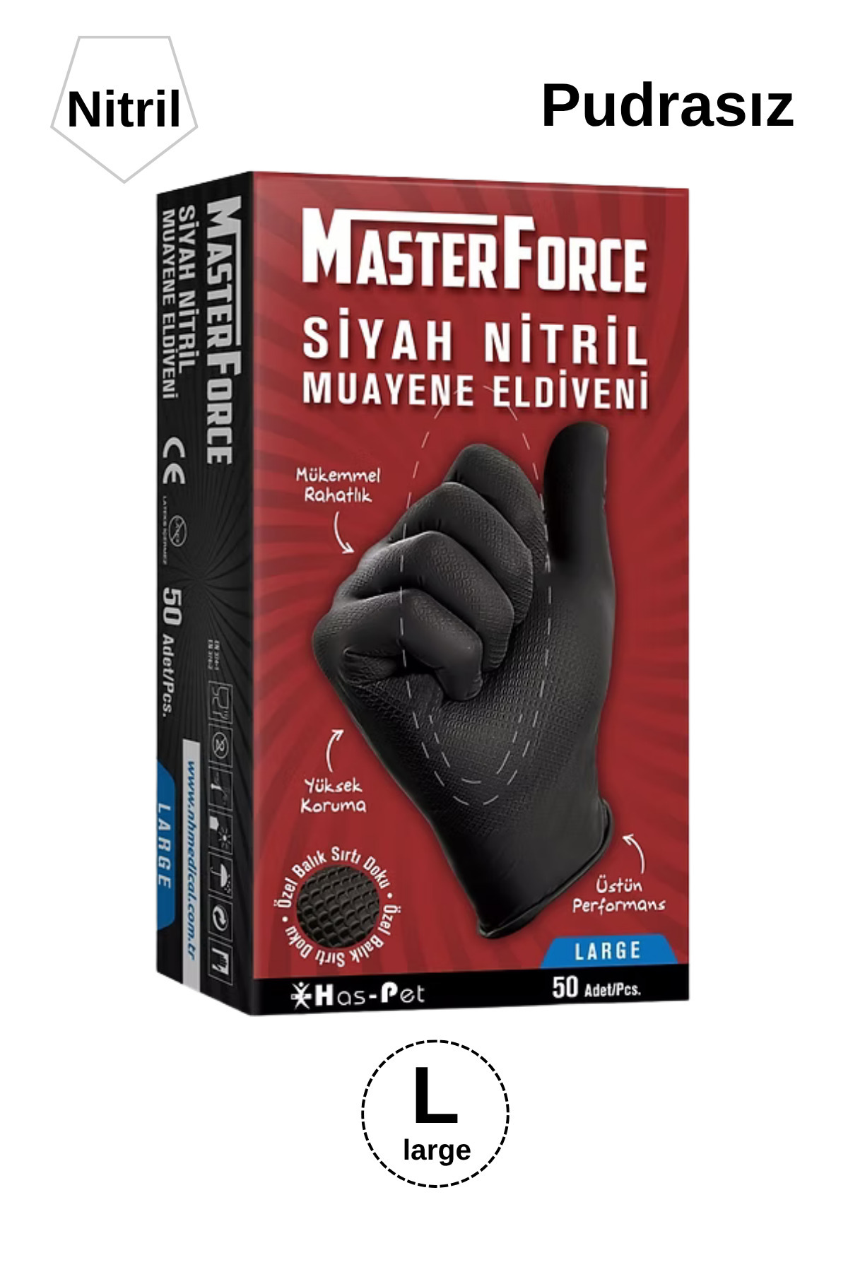 MasterForce Siyah Nitril Eldiven Large Beden