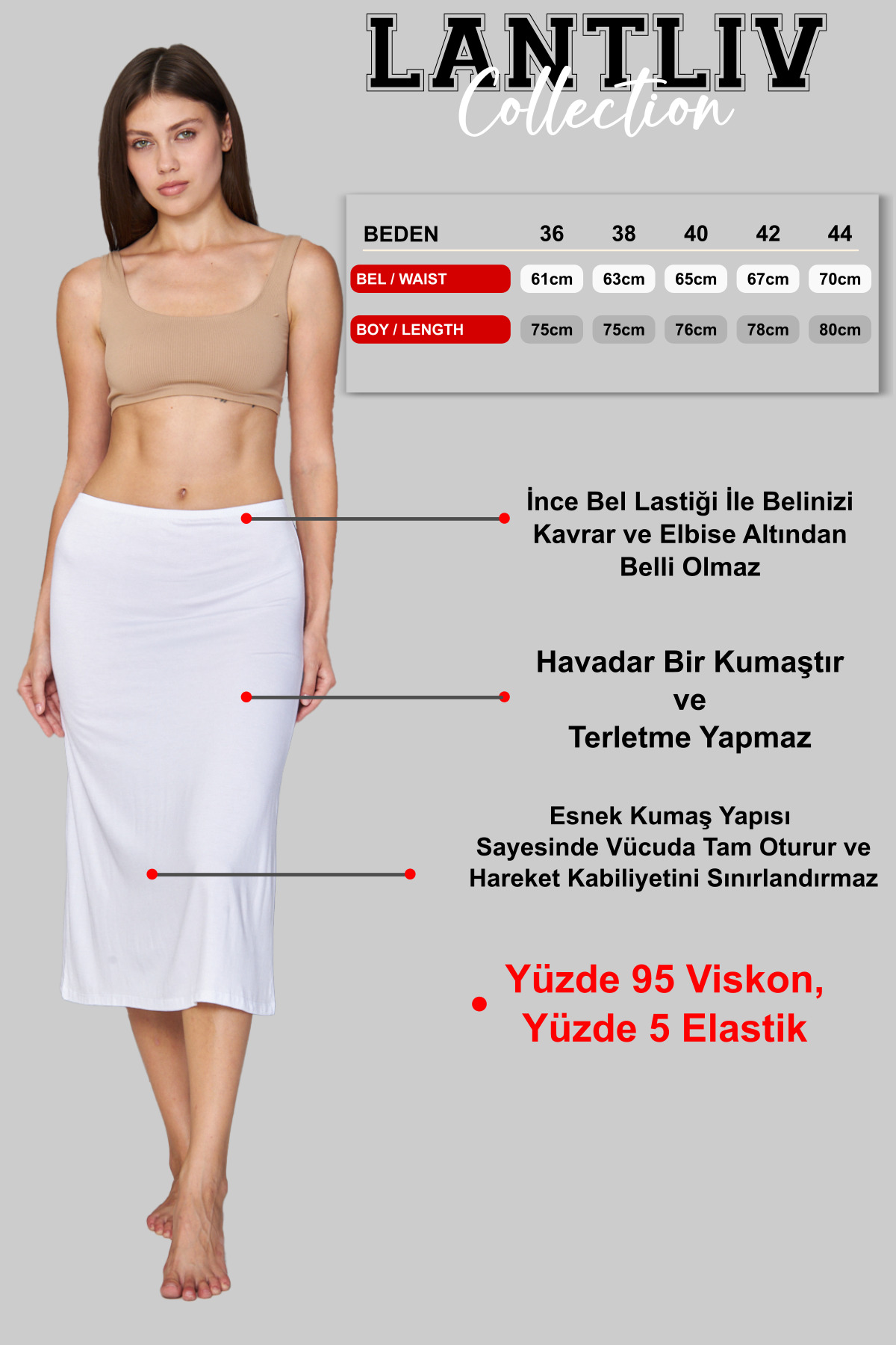 Lantliv Viskon Kumaş Diz Altı Etek Uzun Astar, Etek Kombinezon, Tesettür Etek Elbise Astar, Jüpon Etek Astar görsel 2