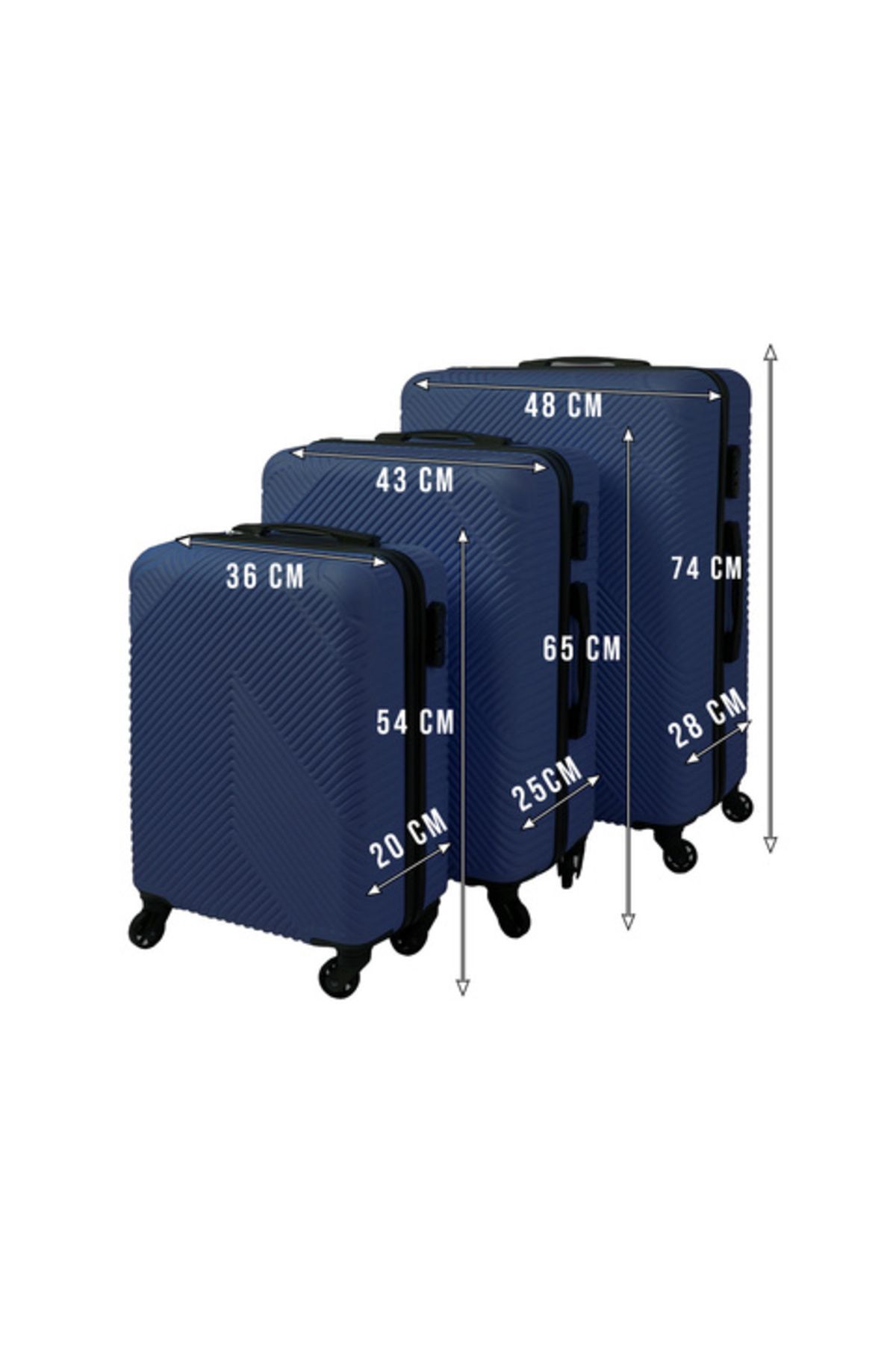 zola-Set of 3 travel suitcases, 39/70/99 l, with lock, 360° wheels, telescopic and fixed handle, ABS, navy blue 3