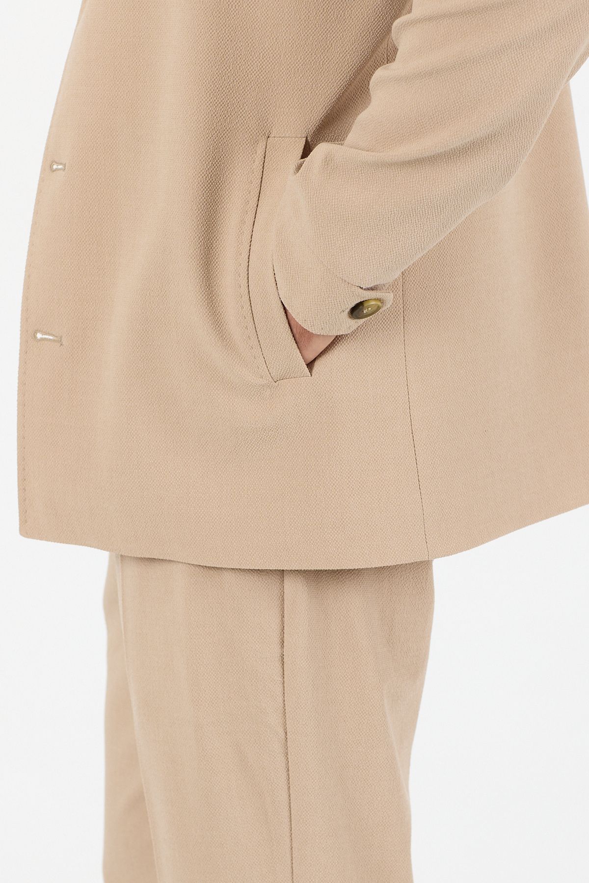 Frappoli-Lucos Men's Beige Lycra Stretch Fabric 2-Piece Overshirt Jacket + Jogger Elastic Pants 3