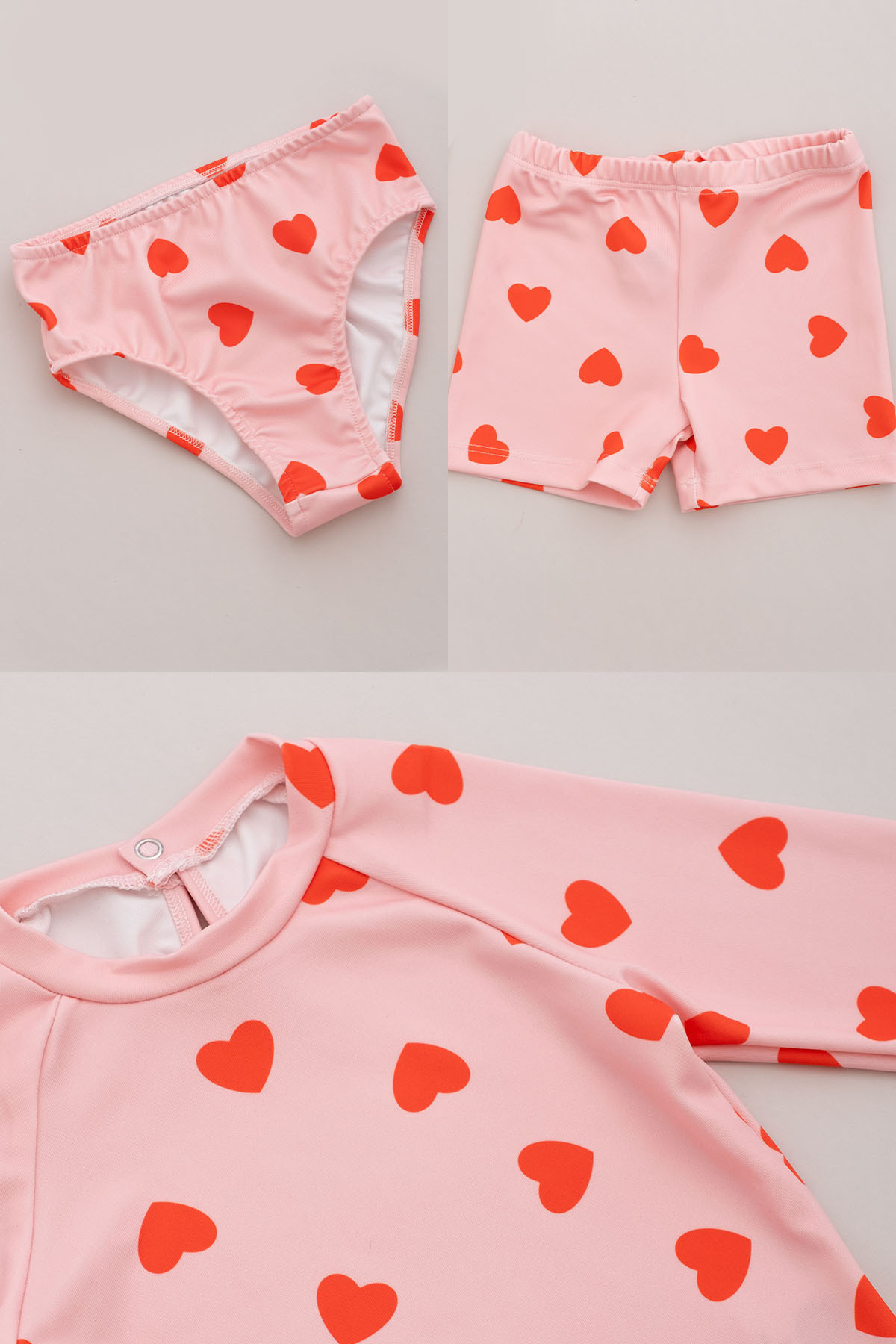 Tuğba Kuğu UV Korumalı Uzun Kollu Kız Bebek Mayo - Red Hearts fotoğrafı 2 (önizleme)