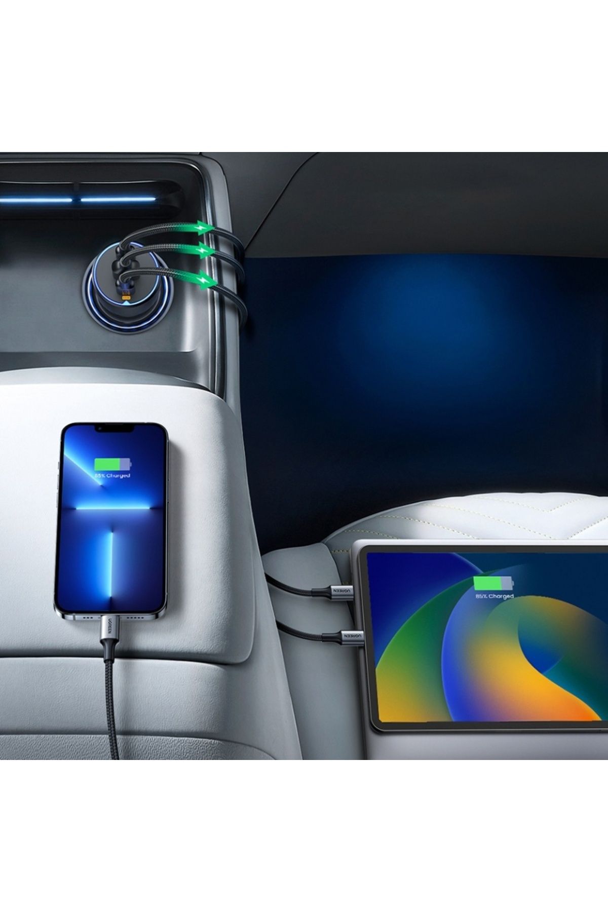 Ugreen-Încărcător auto 3 în 1, încărcare rapidă, USB, 2x Tip-C, USB, 75 W, 3 A, PD3.0, QC 3.0, EC703, Negru 6
