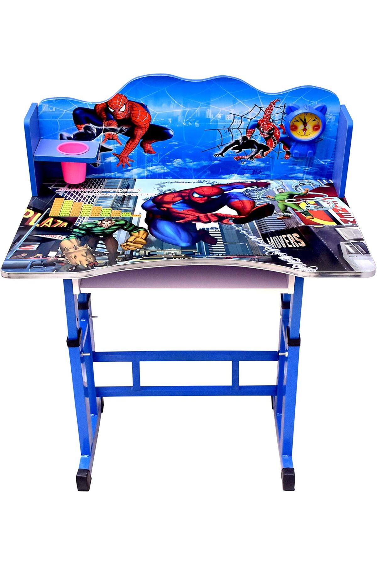 طاولة وكرسي دراسة للأطفال من خشب توبي المصنوع يدويًا- سبايدر ازرق
