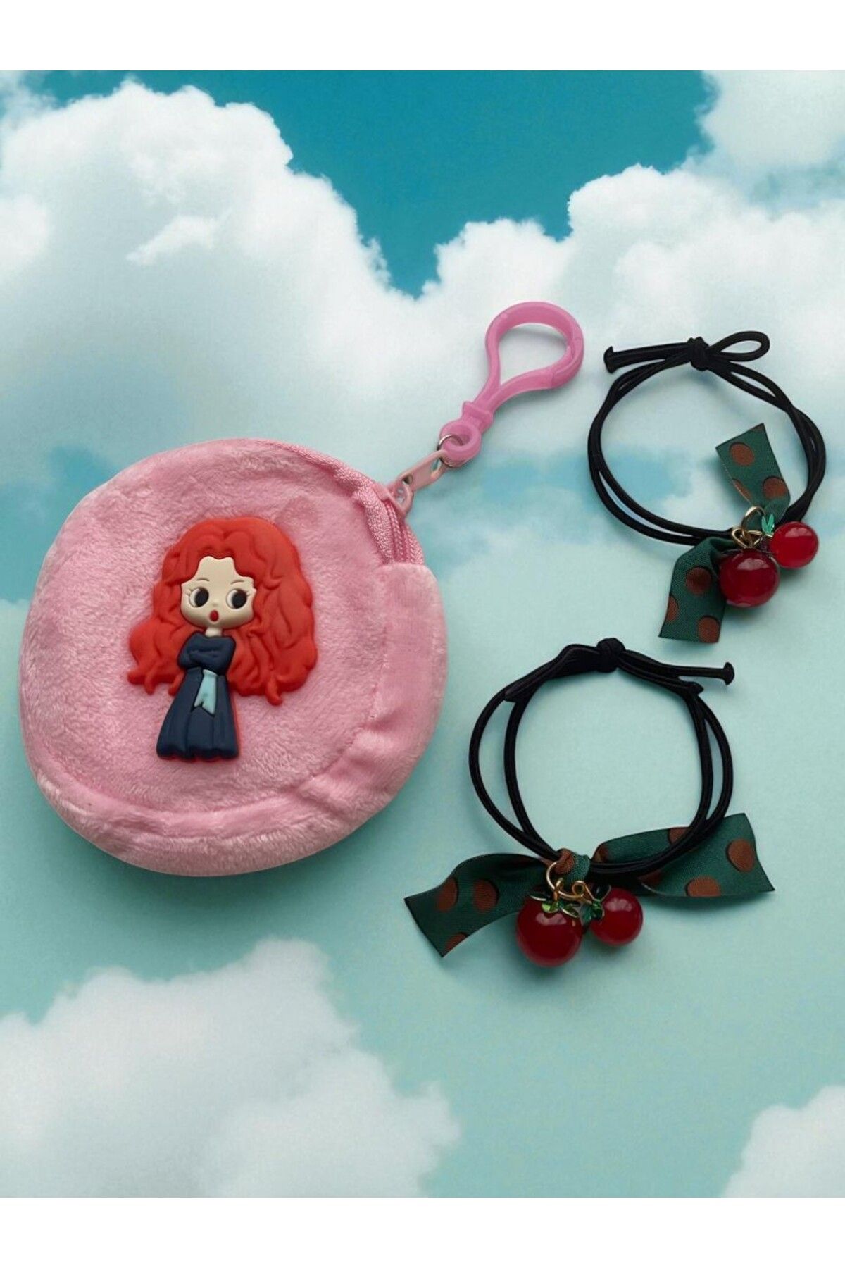 GALATA GIFT-Wallet-Buckle Set, Girl's Wallet and Two (2) Pieces of Cherry Binding Buckle Set with Elastic 2