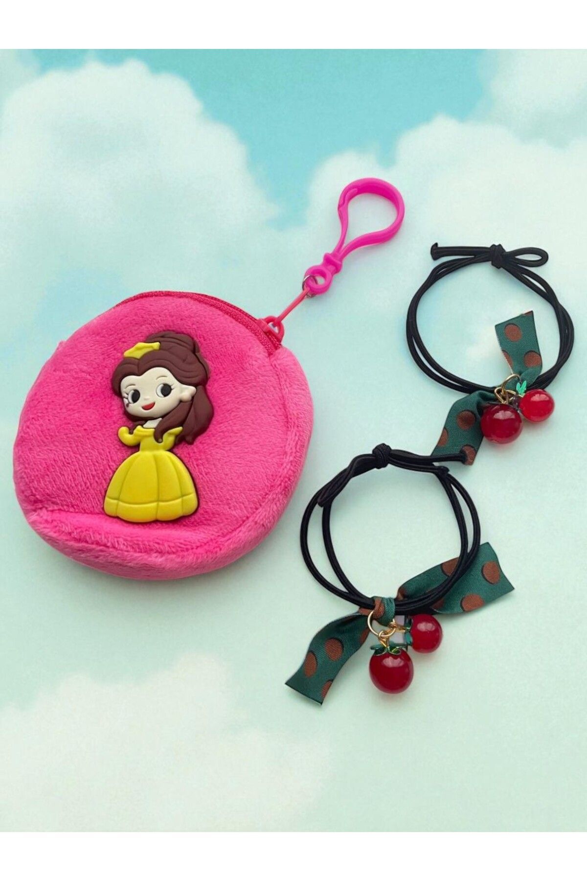 GALATA GIFT-Wallet-Buckle Set, Girl's Wallet and Two (2) Pieces of Cherry Binding Buckle Set with Elastic 7