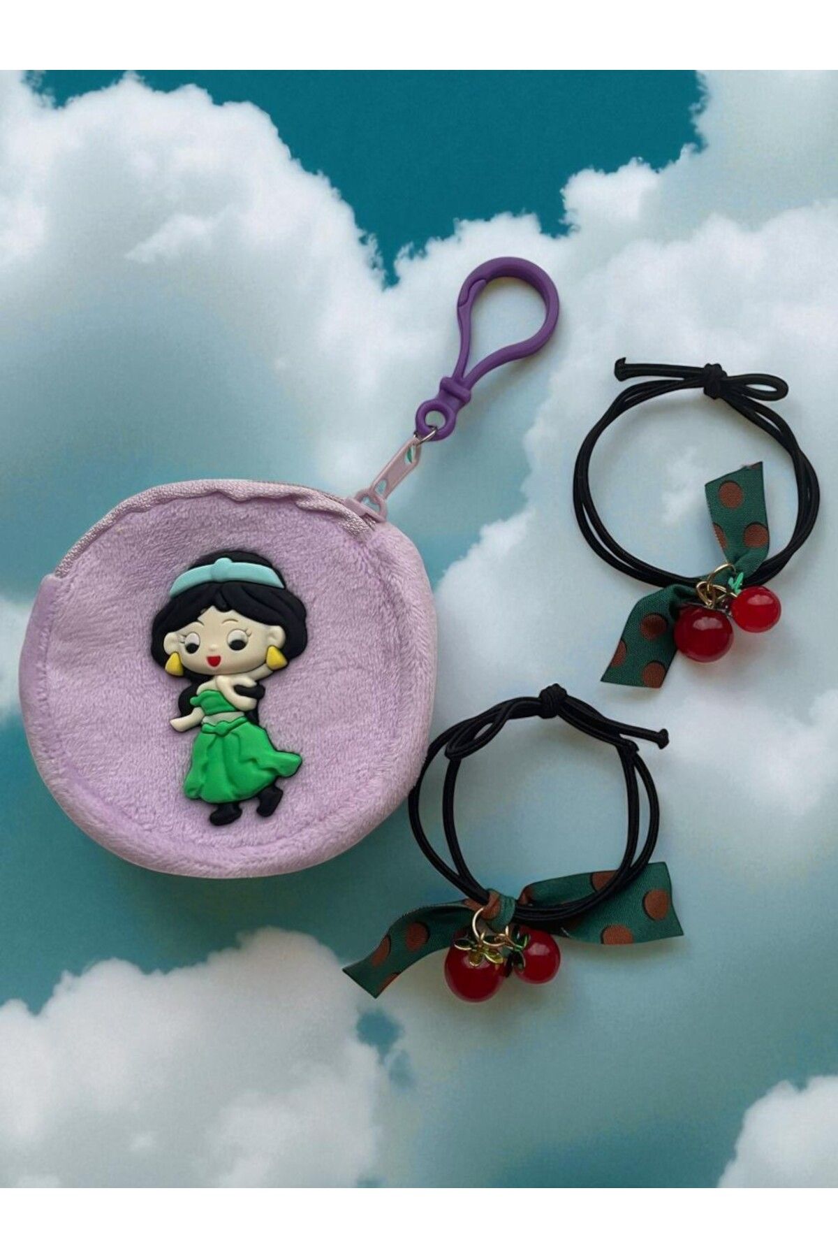GALATA GIFT-Wallet-Buckle Set, Girl's Wallet and Two (2) Pieces of Cherry Binding Buckle Set with Elastic 1