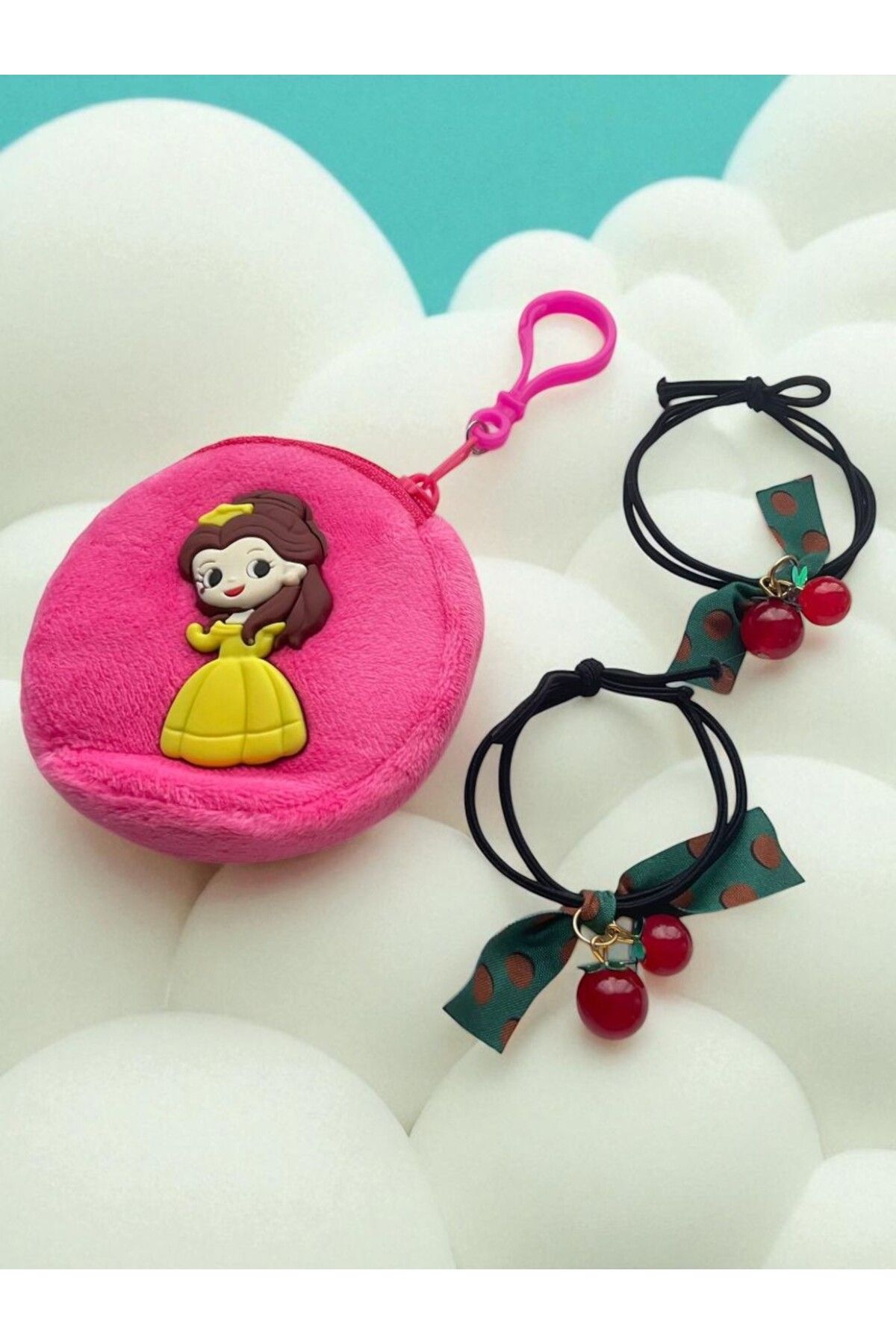 GALATA GIFT-Wallet-Buckle Set, Girl's Wallet and Two (2) Pieces of Cherry Binding Buckle Set with Elastic 1