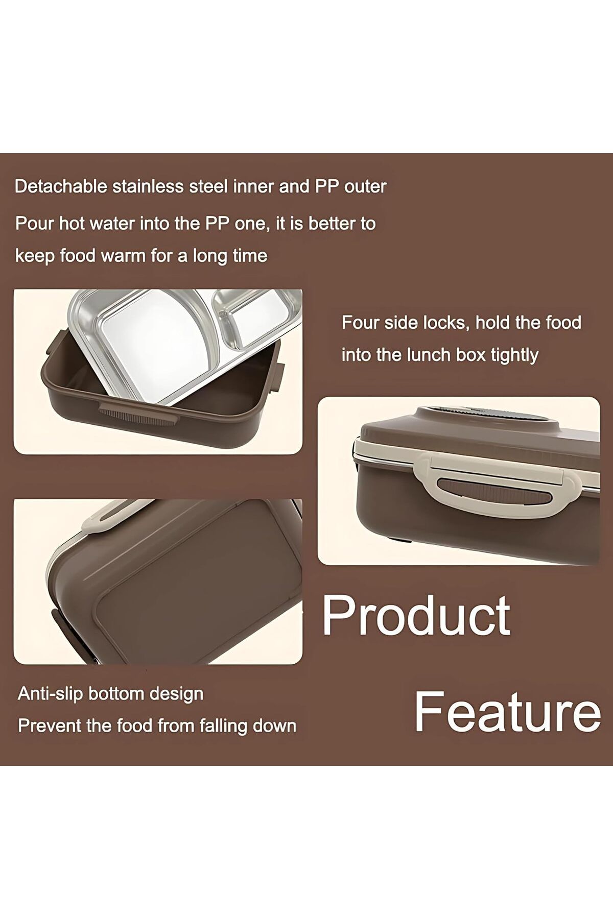 Twisoo-Stainless Steel Lunch Box for Kid School, Insulated Bento Lunch Box with Tableware, 3 Compart 7