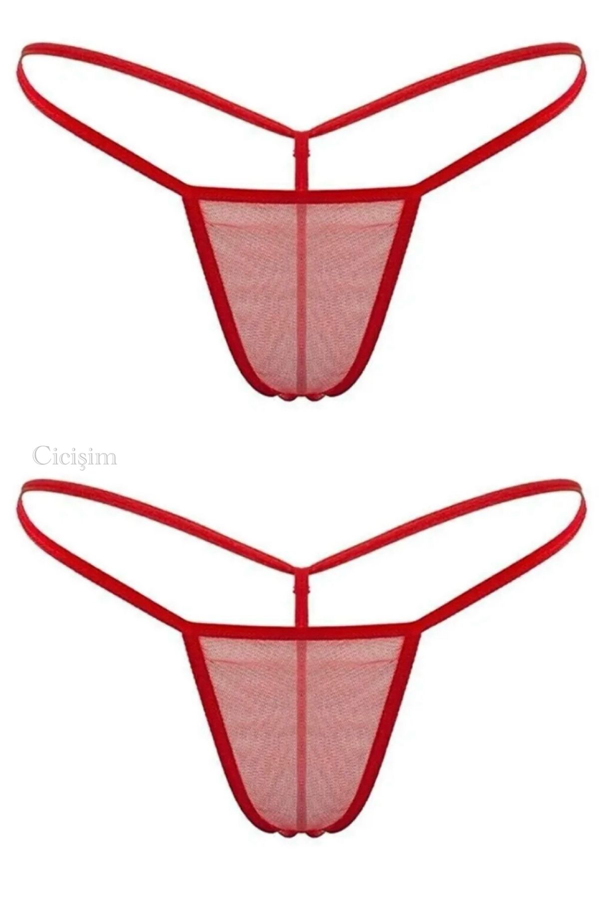 Cicişim-Red 2-Piece Tulle See-Through String Thong Underwear 1