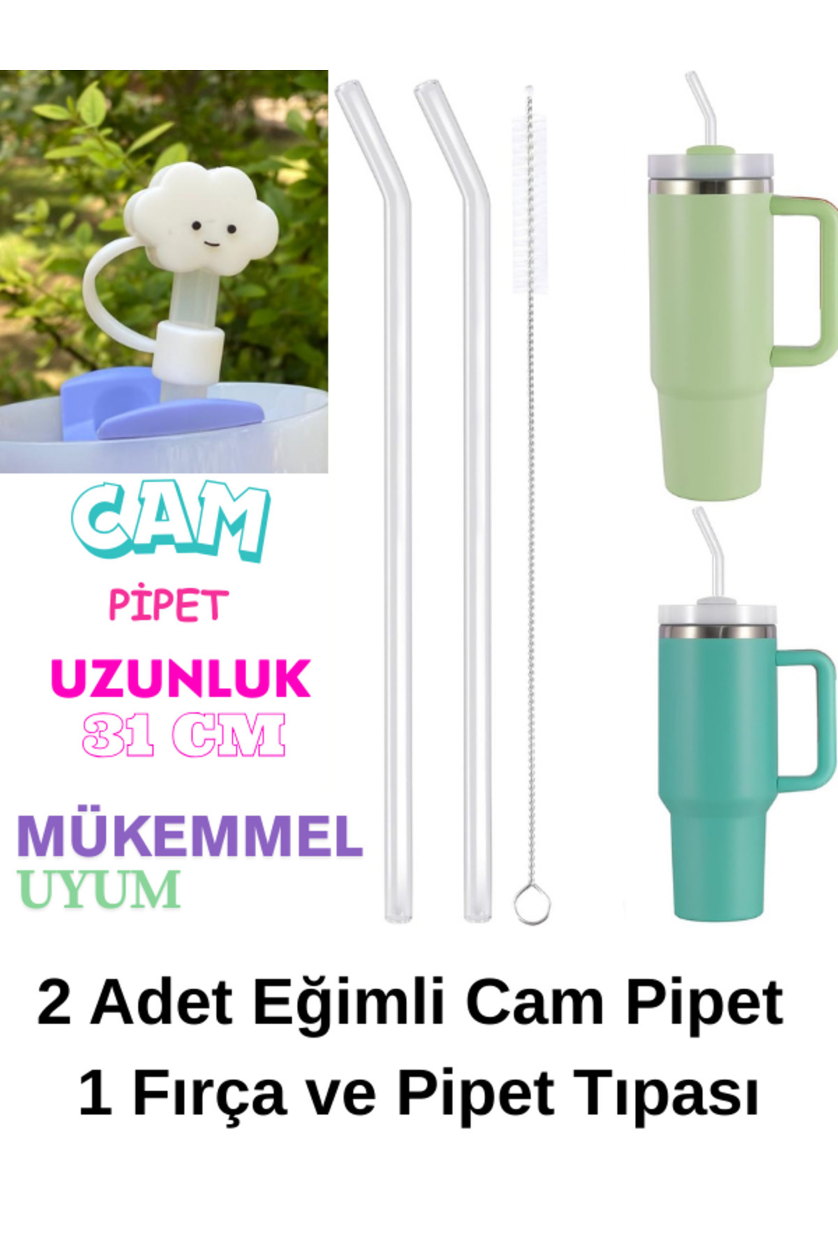 madamina 1 Adet 10 mm Stnley Için Silikon Pipet Tıpası Kapağı, 2 adet eğimli cam pipet ve 1 fırça (cam pipet)