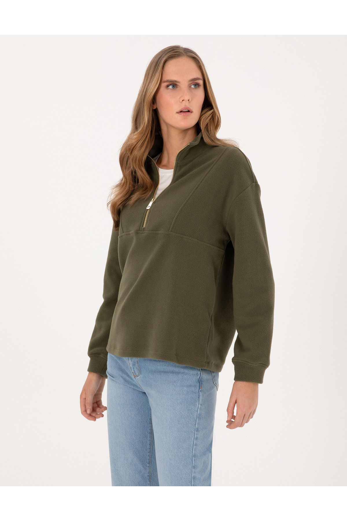 Pierre Cardin  Haki Comfort Fit Fermuarlı Polar Sweatshirt 50314954-VR027 - Görsel 3