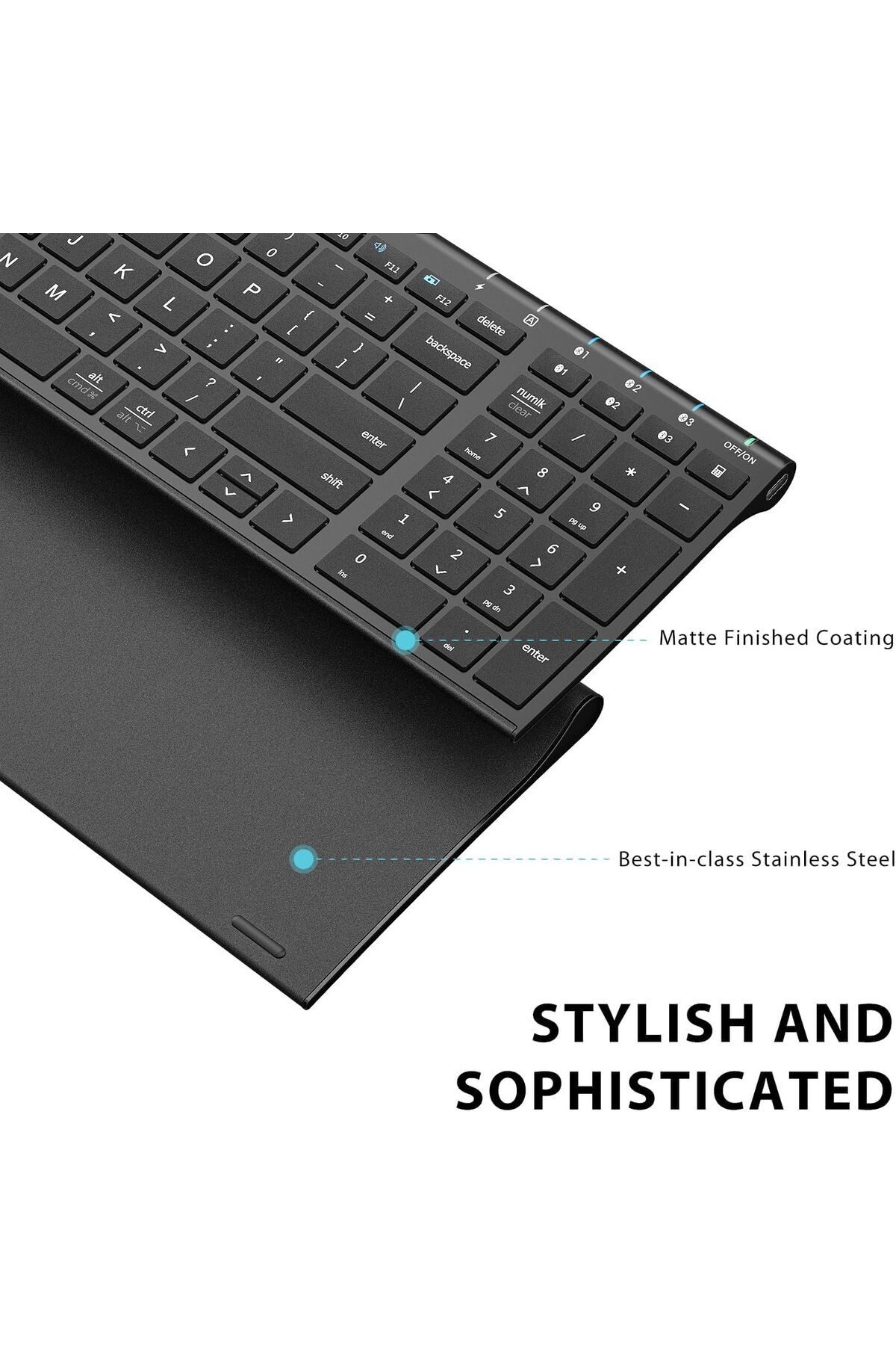 iClever-BK10 Bluetooth Keyboard - Universal Wireless & Rechargeable Ultra-Slim with Number Pad, Ergo 5