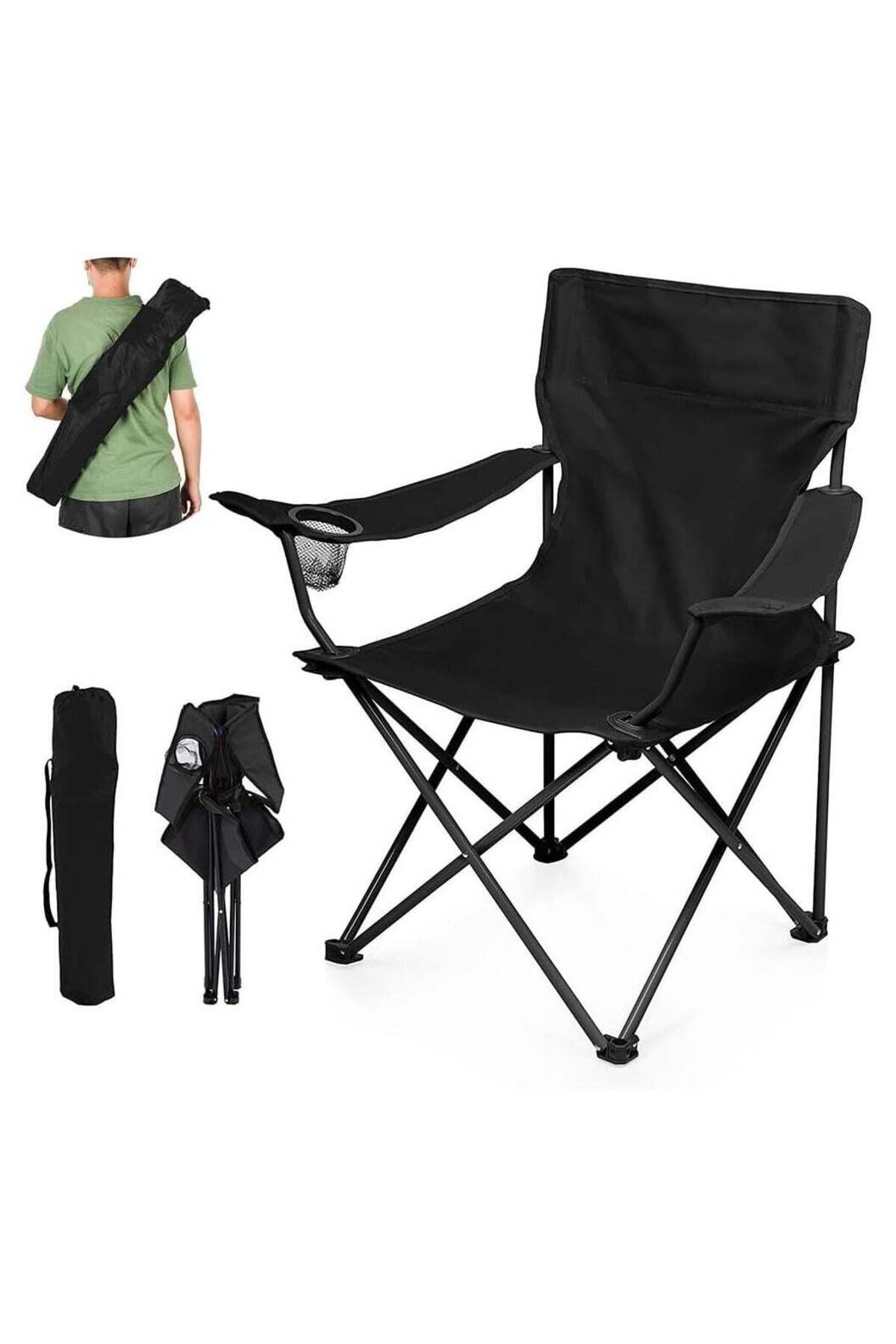 كرسي قابل للطي، كرسي تخييم محمول مريح يدعم حتى 160 كجم مع حقيبة حمل وحامل أكواب