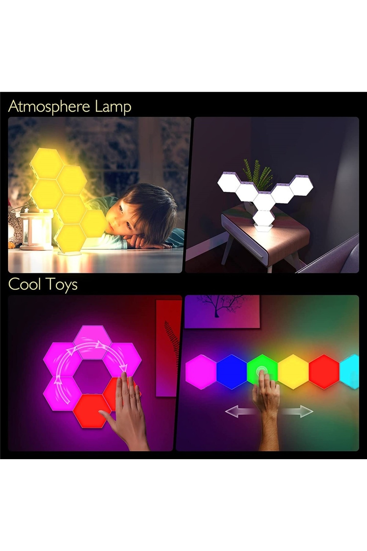 K KATHODE-Set of 6 modular RGB wall lamps, LED, play of lights, remote control, touch control, hexagon shape 4
