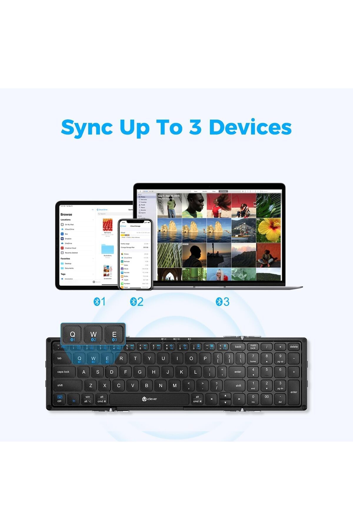 iClever-Foldable Keyboard with Number Pad BK09 Wireless Portable Keyboard for Travel and Business Tr 5