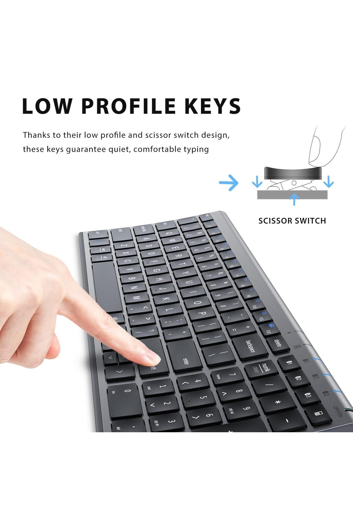 iClever-BK10 Bluetooth Keyboard - Universal Wireless & Rechargeable Ultra-Slim with Number Pad, Ergo 6