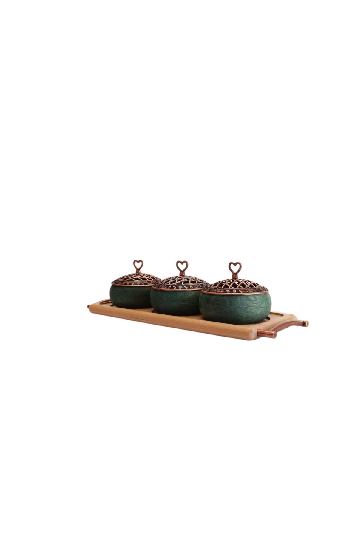 tios home-Wooden Bowl Presentation Set with Copper Lid Serving Tray with 3 Bowls and Handles Real Beech Stand 2