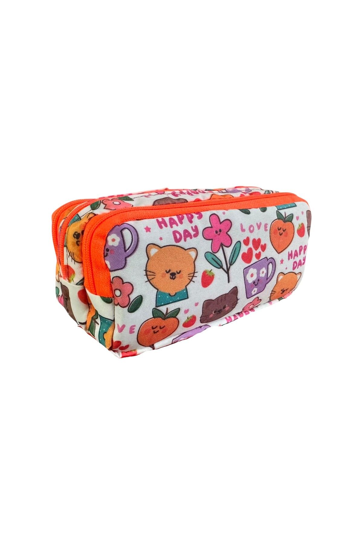 Polin-Three Compartment Patterned Pencil Bag, 8 Different Models, Zippered, Large Size 4