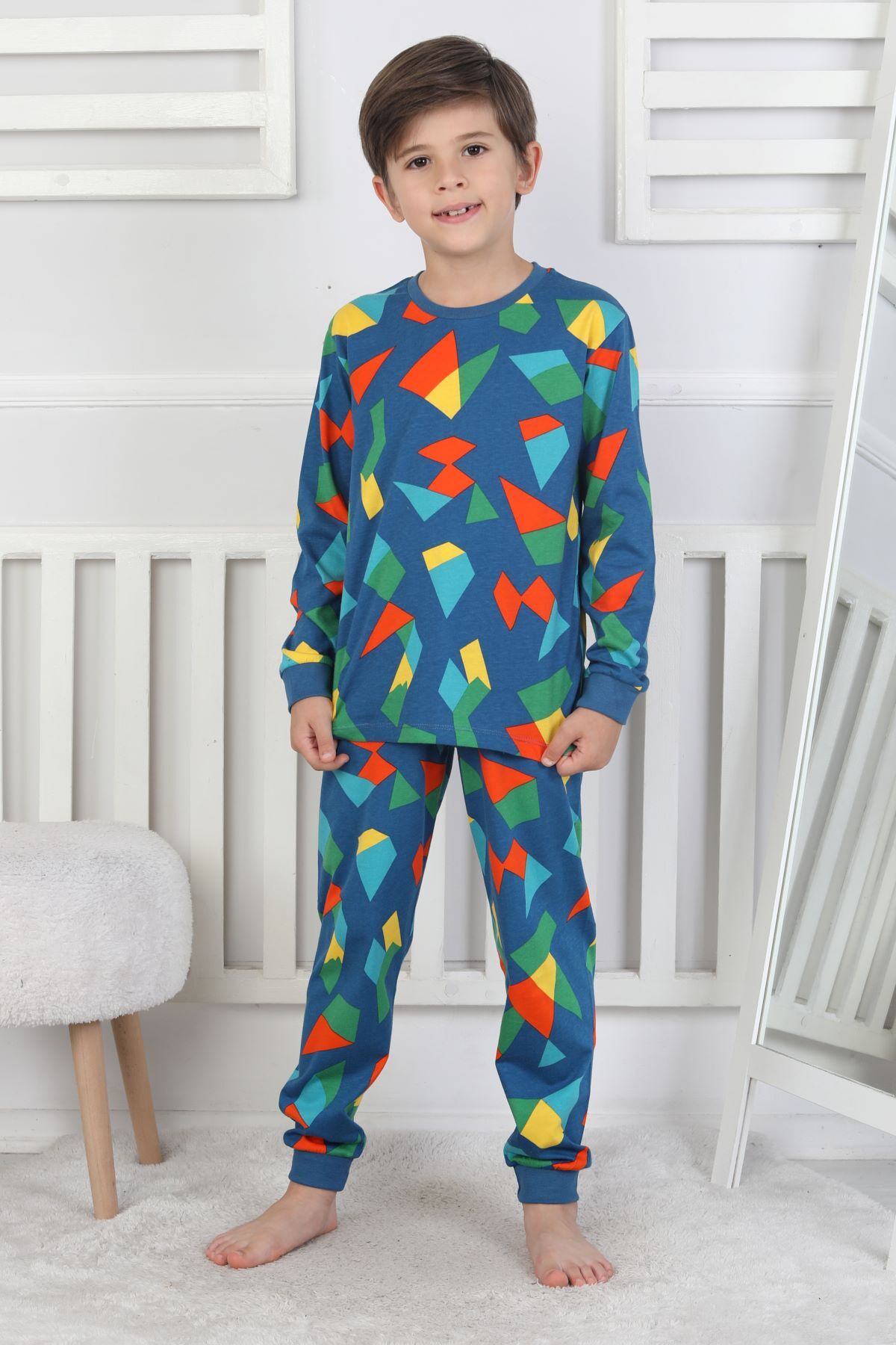 zuzunga Renkli Geometrik Şekilli Erkek Çocuk Pijama Takımı fotoğrafı 5 (önizleme)