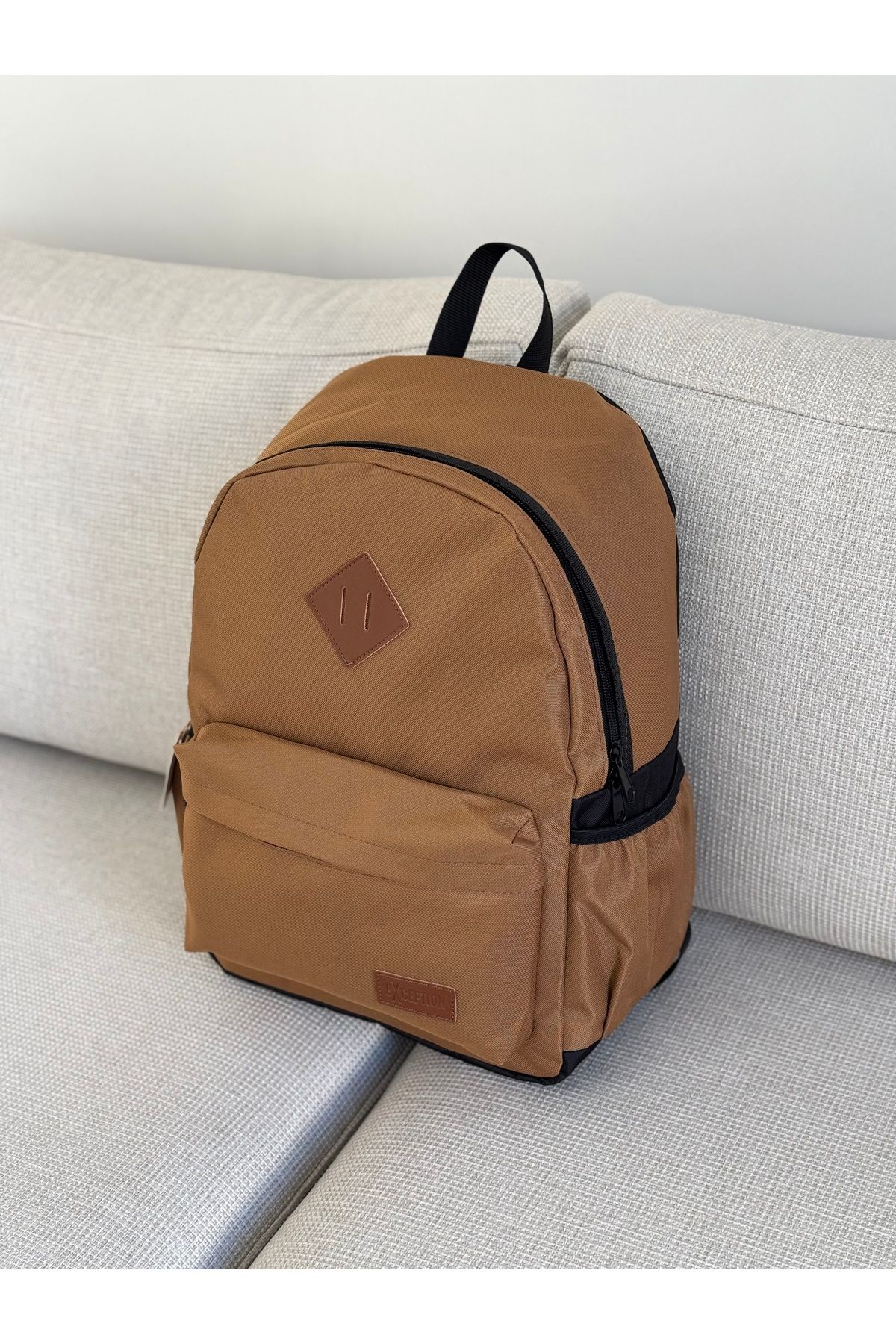 BAGLOVİS-Canvas Fabric Taba Backpack with Pockets on the Front and Sides En35 Boy46 6