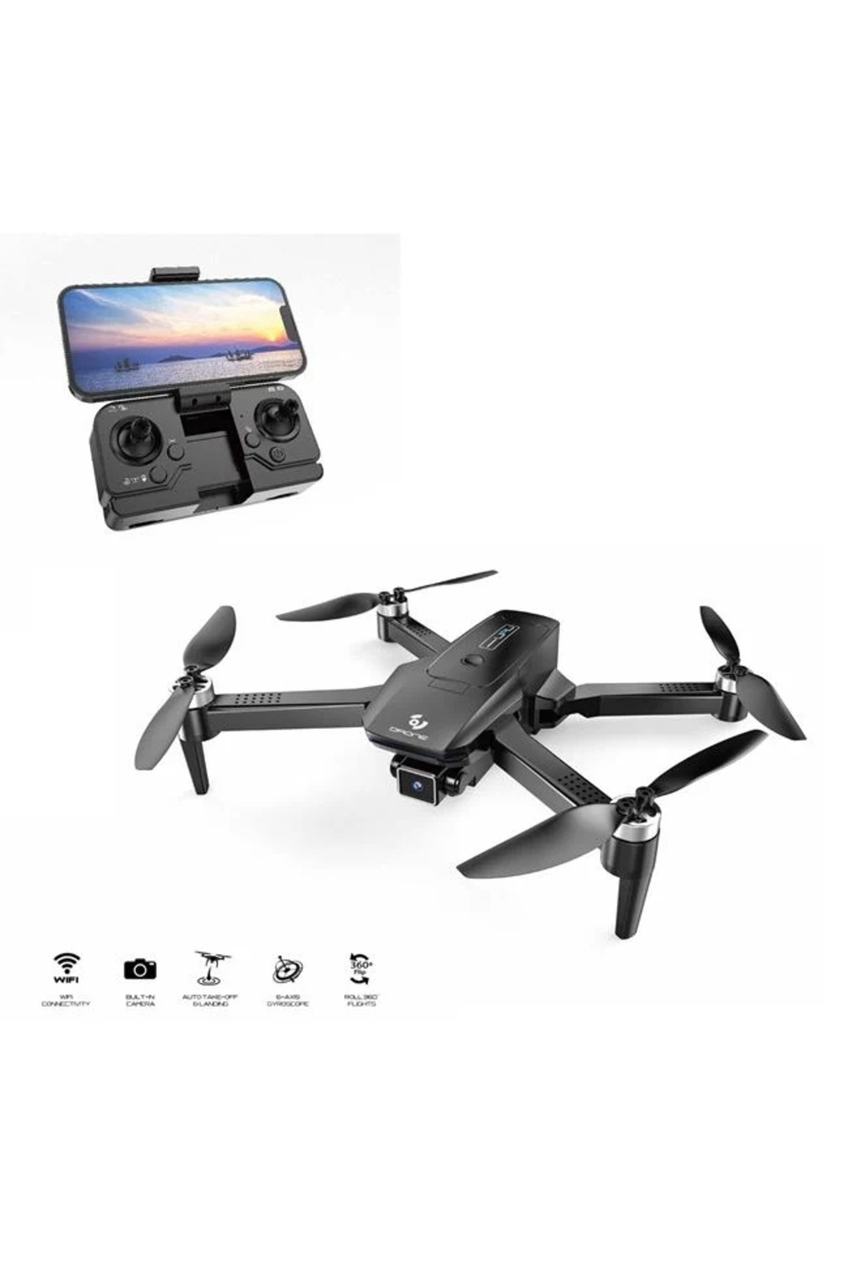 divendi-ro-Folding drone with built-in camera and lights, automatic take-off and landing, 54x8x37cm, black 1