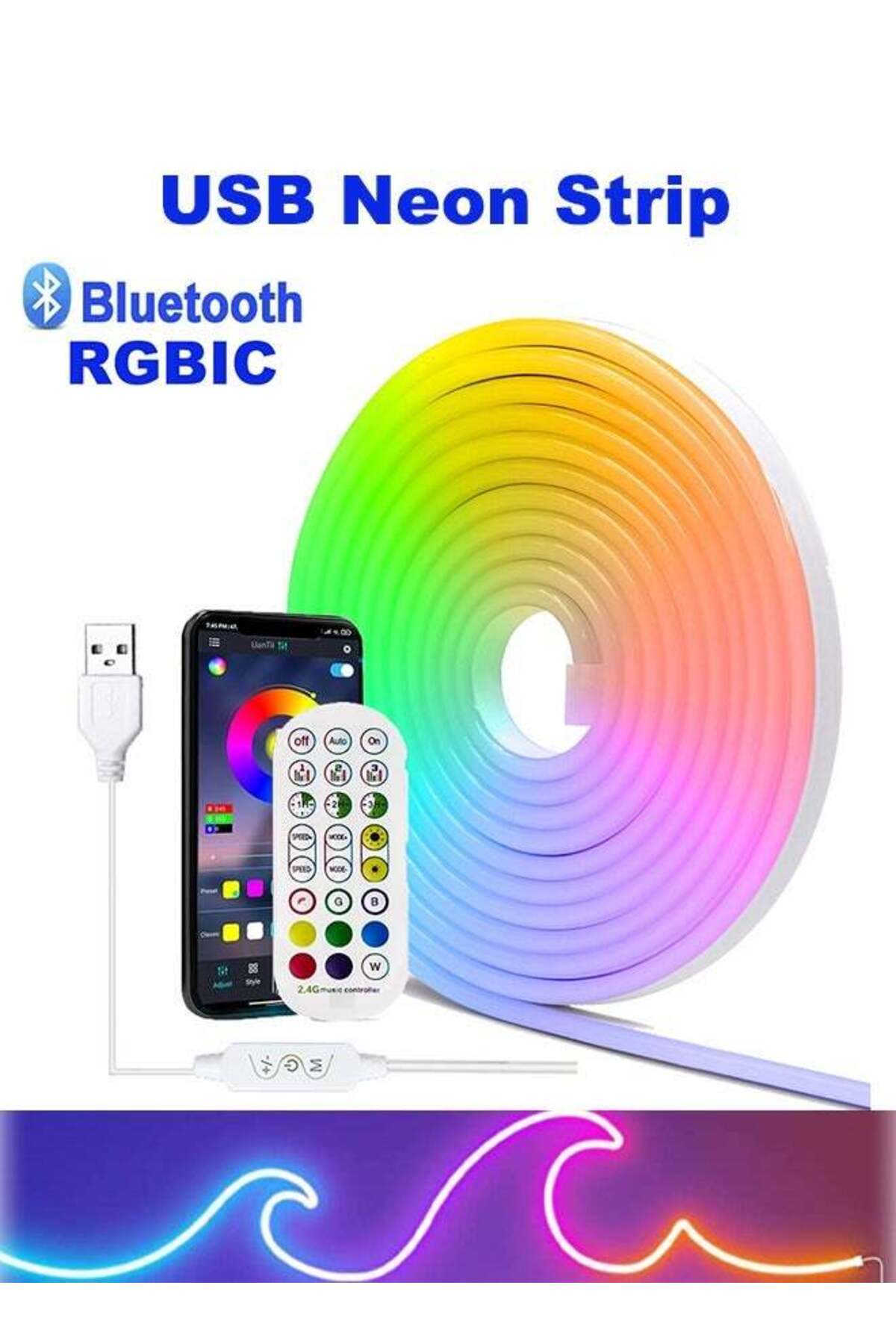 Generic-UanTii RGBIC Neon Rope Lights,5V USB Bluetooth App Control,Timing Music Sync Color Changing Waterpr 1