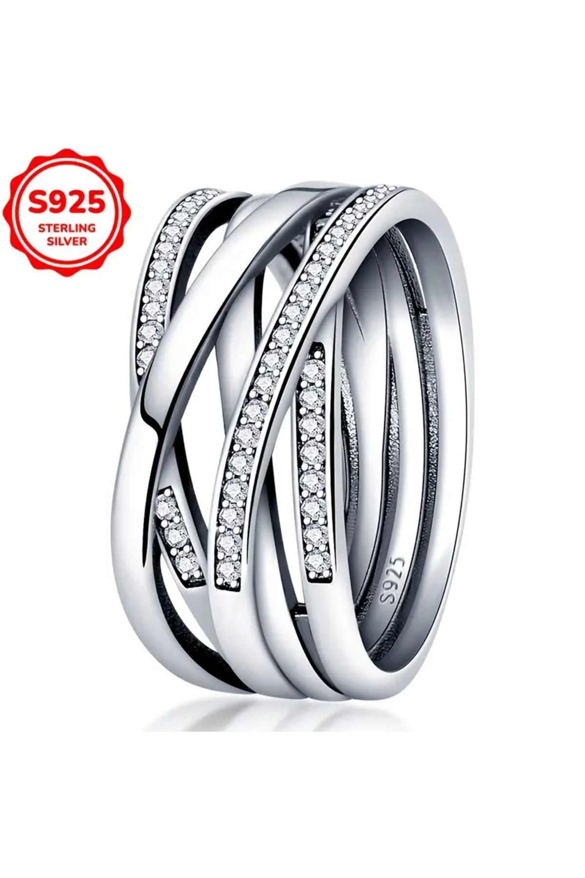 SAFİR-Pure 925 silver ring with unique shiny zircon, cross design 5.5g Size 8 Diameter 57mm 1