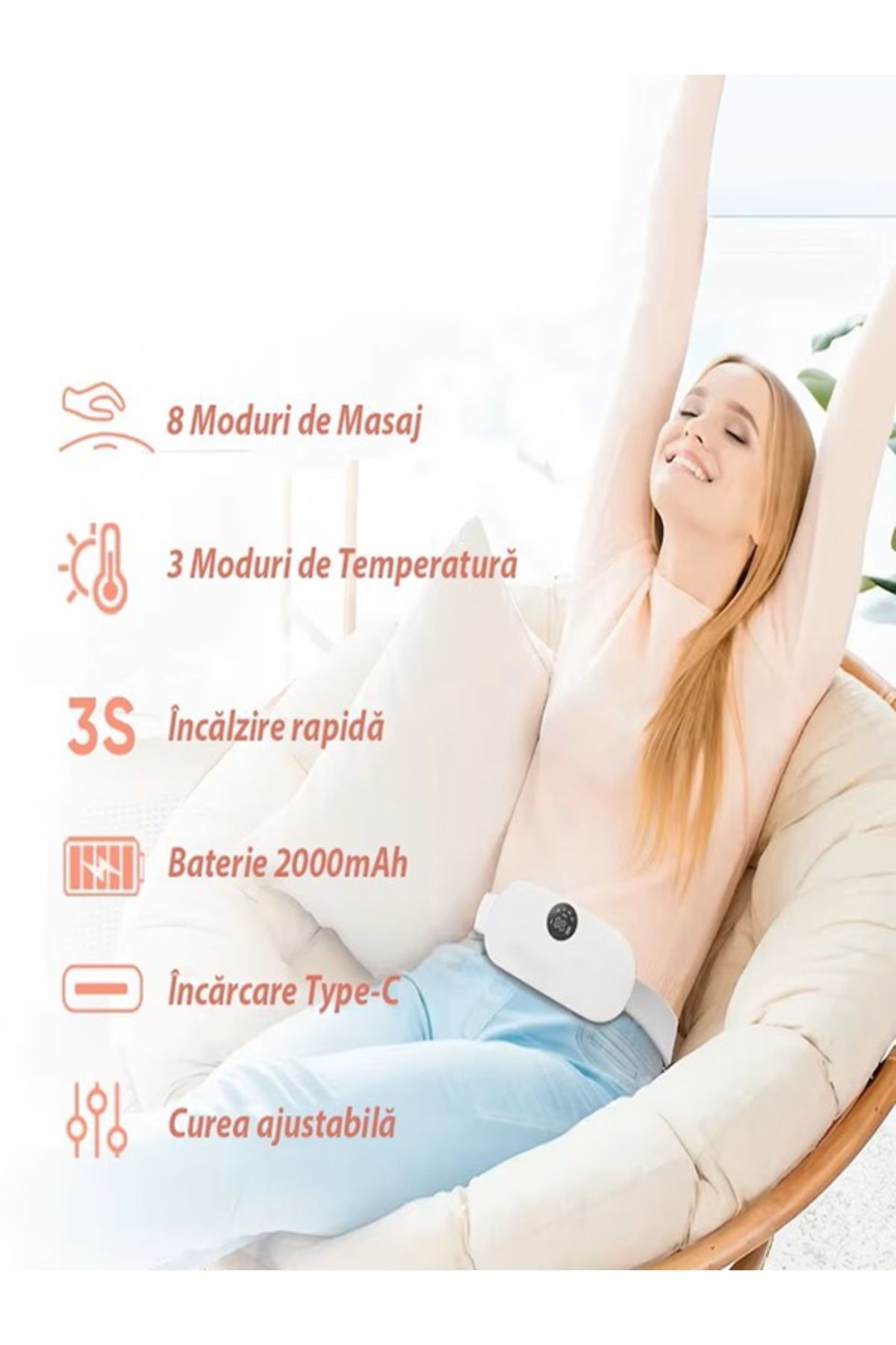 NO BRAND-Pain belt with 3 heating modes, 8 vibration modes and charging 4