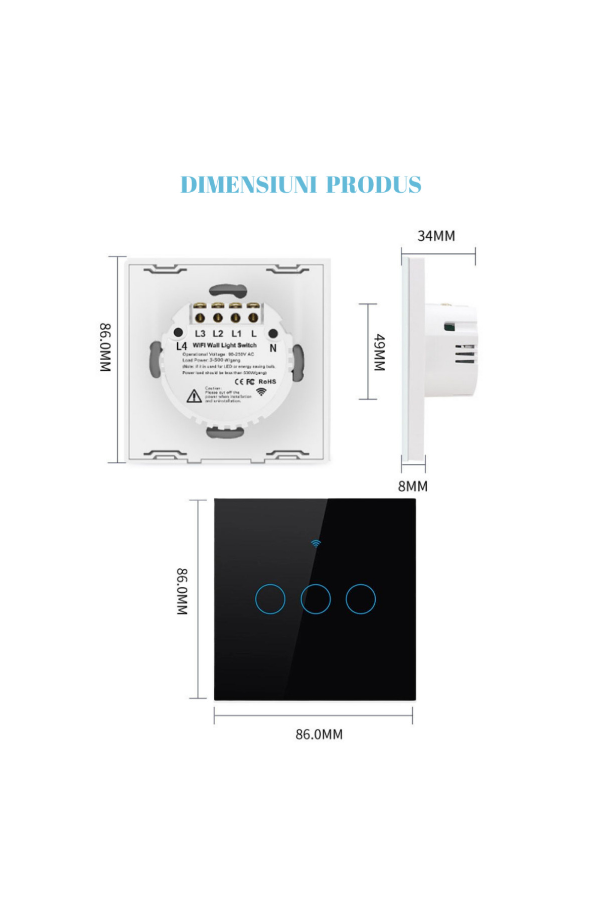 VisionHub-Smart touch switch, Wireless, Wi-fi, 3 Channels, Tempered Glass, Compatible with iOS/Android, Tuya 9