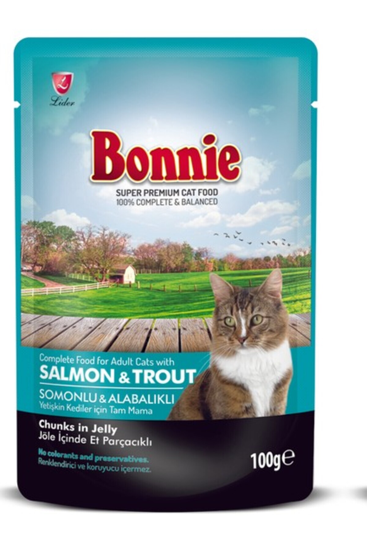 Bonnie Pouch Somonlu ve Alabalıklı Yetişkin Kedi Konservesi 100GR