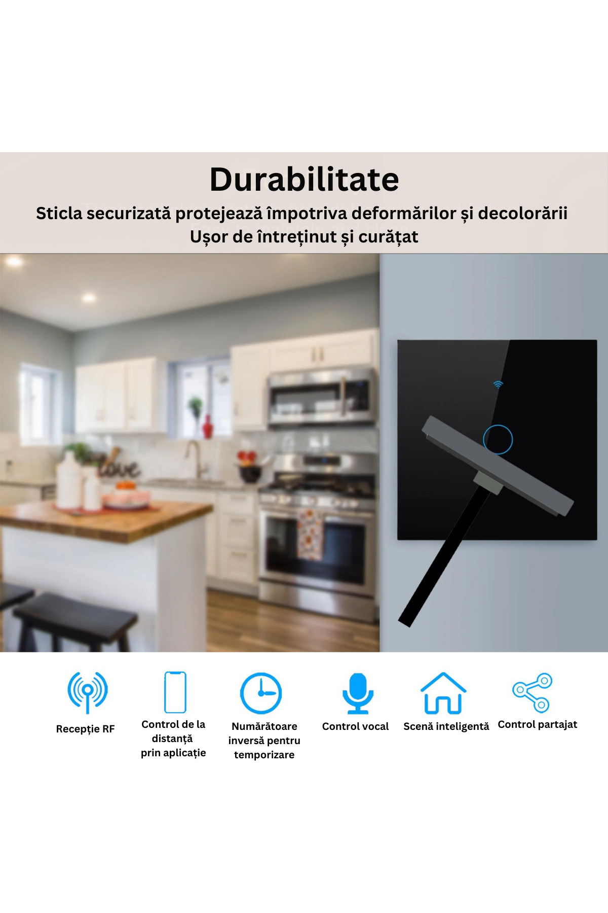 VisionHub-Smart touch switch, Wireless, Wi-fi, 1 Channel, Tempered Glass, Compatible with iOS/Android, Tuya 12
